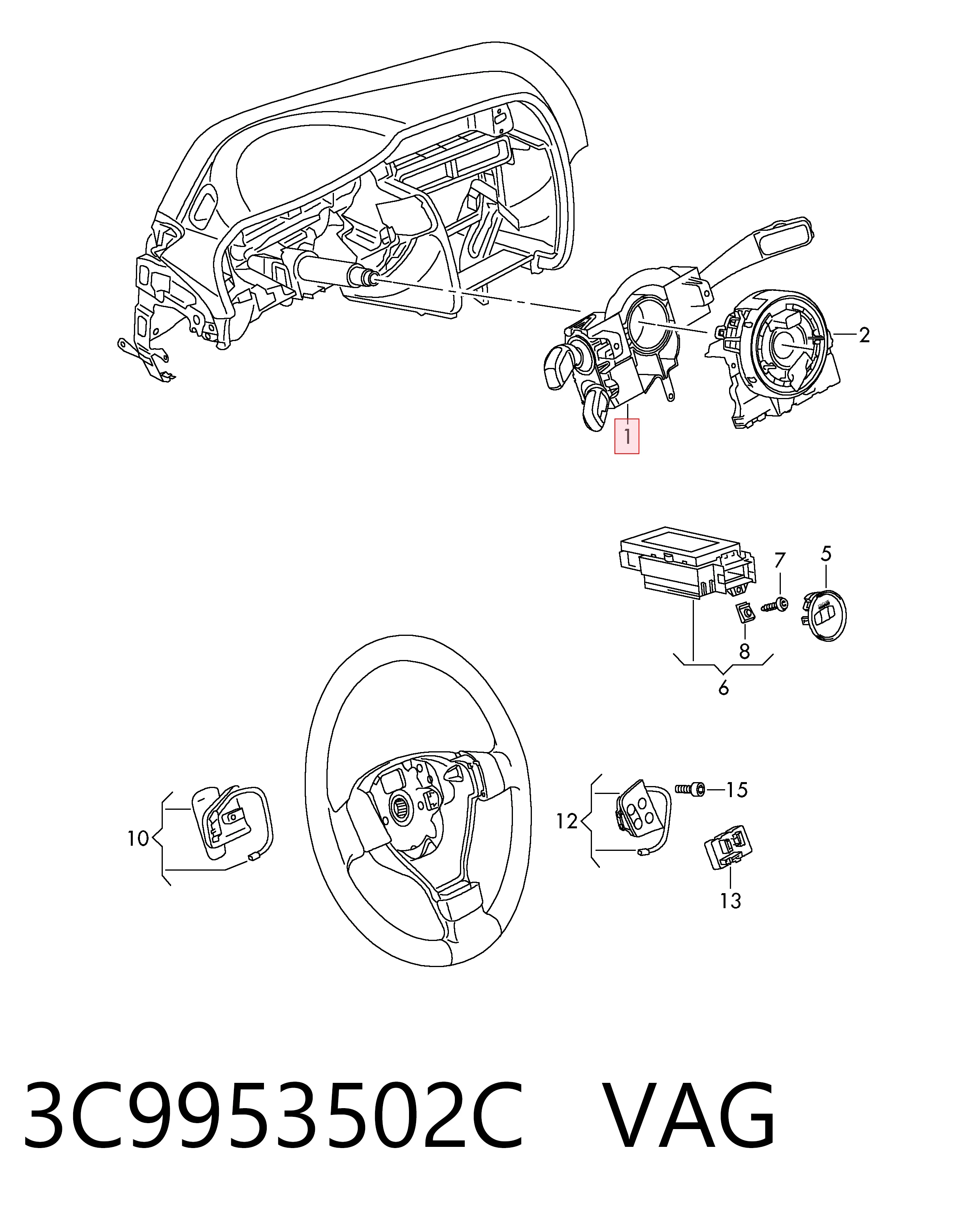 3C9953502C VAG Перемикач підрульовий, лівий