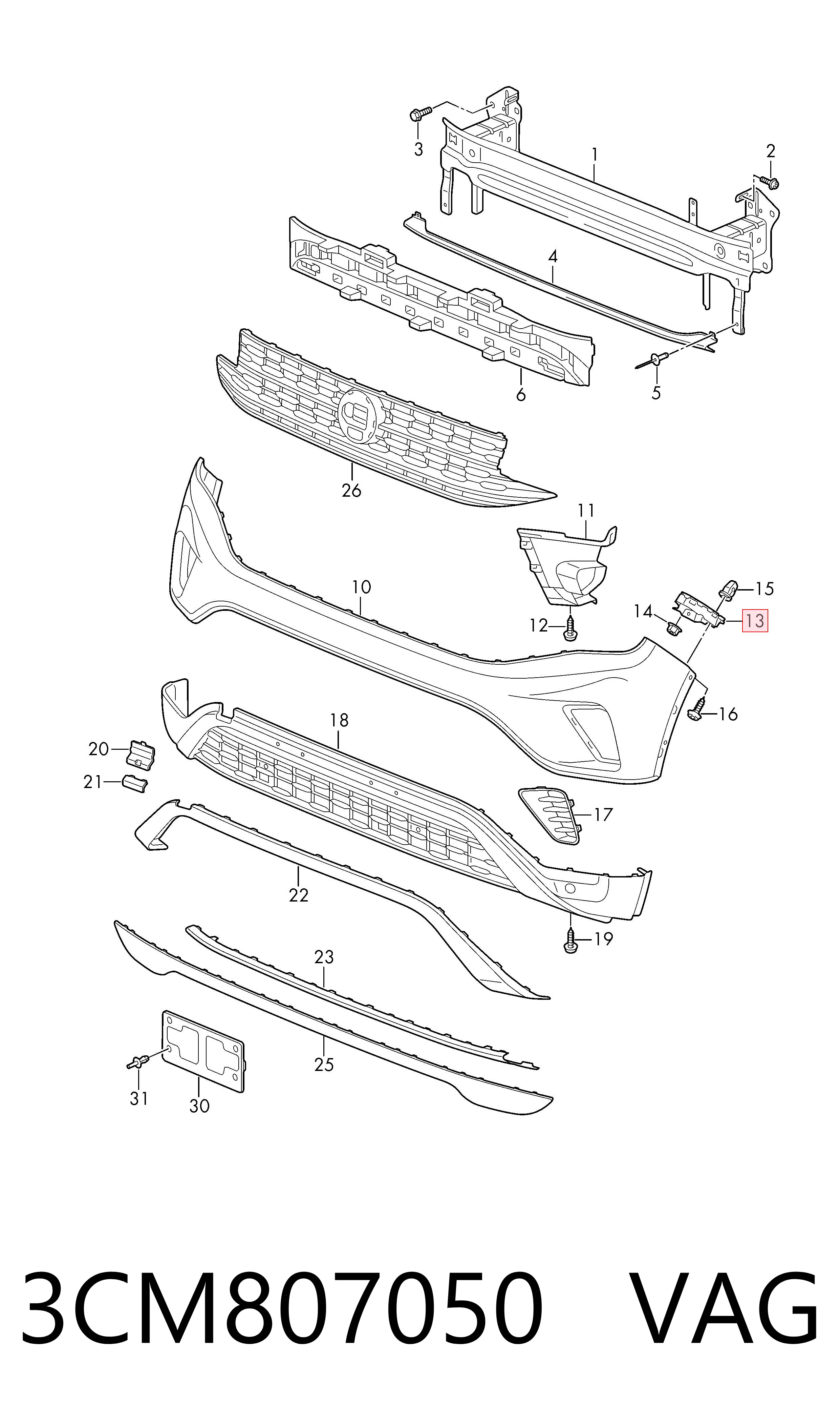 Направляюча переднього бампера, права VAG 3CM807050 ціна, від 96.54 USD