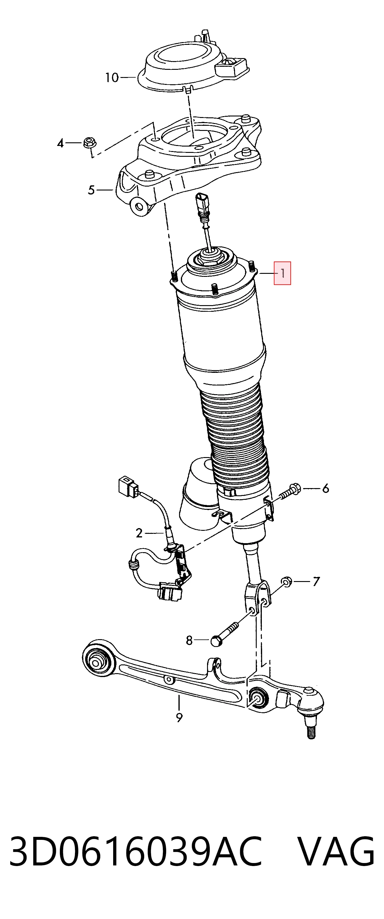 Амортизатор передньої підвіски, лівий VAG 3D0616039AC ціна, від 278.78 USD