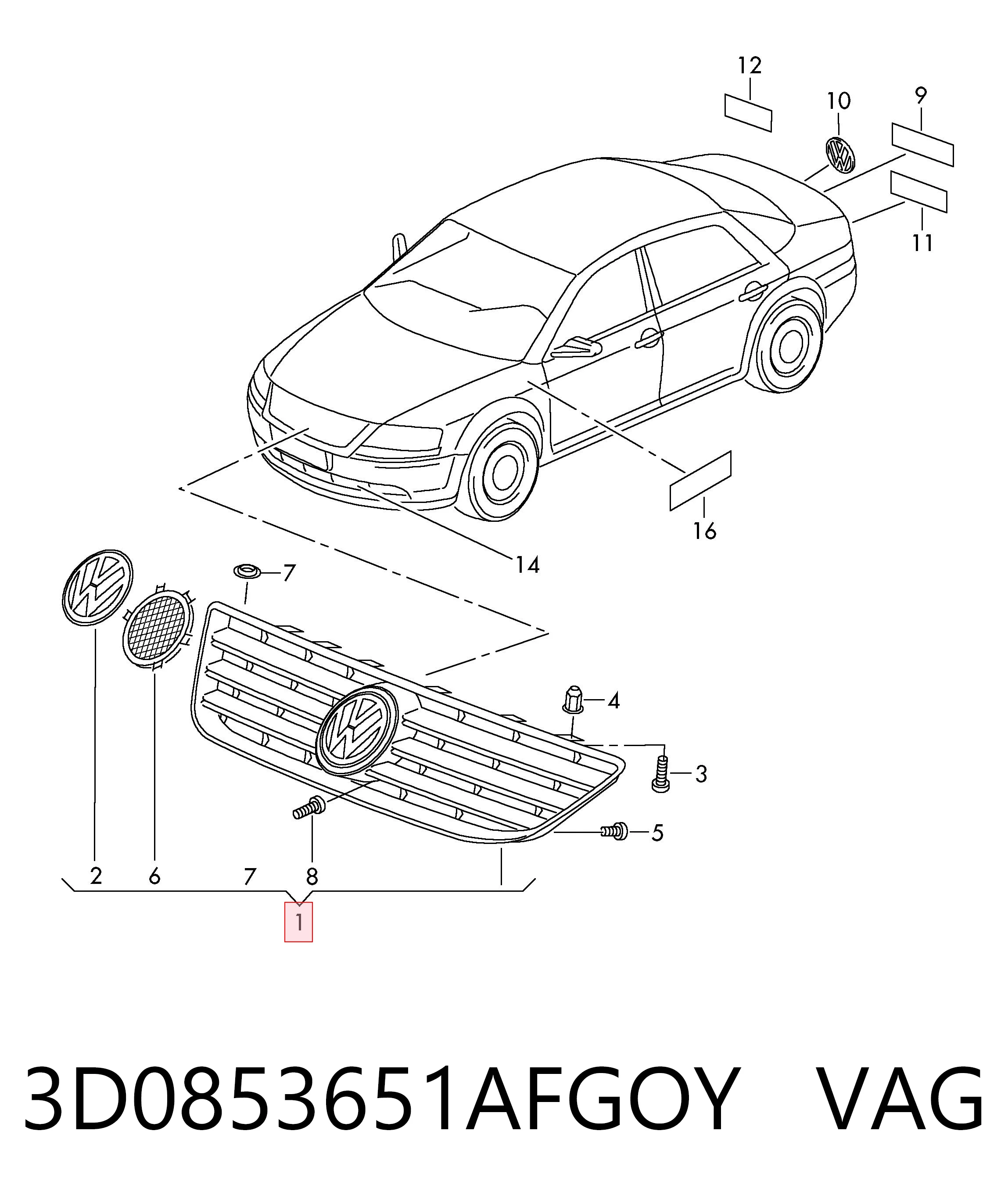 3D0853651AFGOY VAG Решітка радіатора