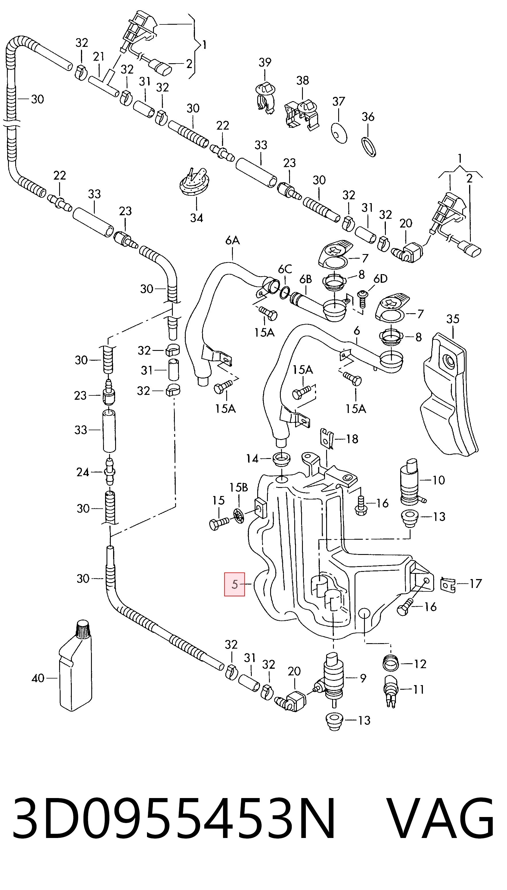 Бачок склоомивача на Volkswagen Phaeton I 3D1, 3D2, 3D3, 3D4, 3D6, 3D7, 3D8, 3D9