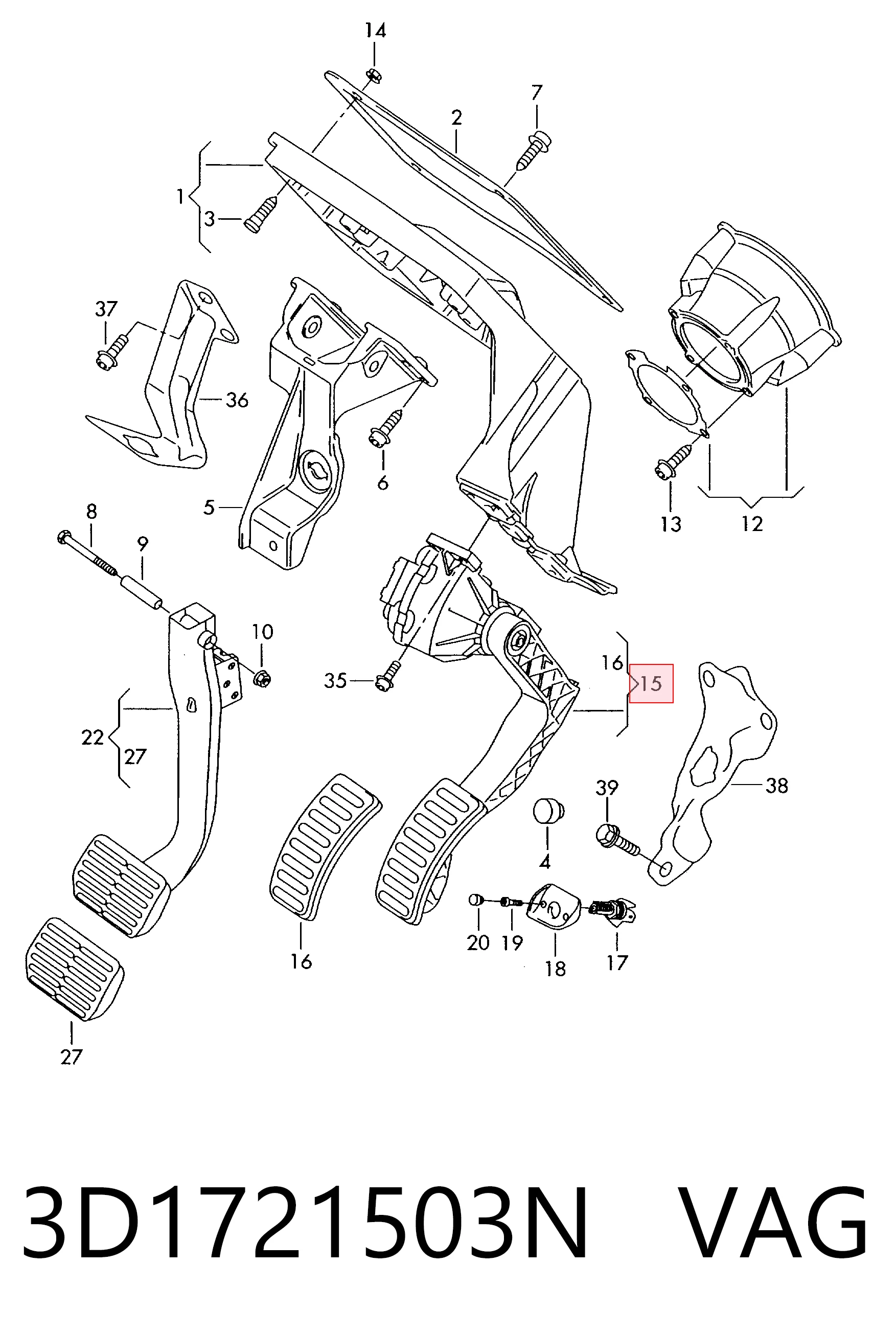 Педаль газу (акселератора) на Volkswagen Phaeton I 3D1, 3D2, 3D3, 3D4, 3D6, 3D7, 3D8, 3D9