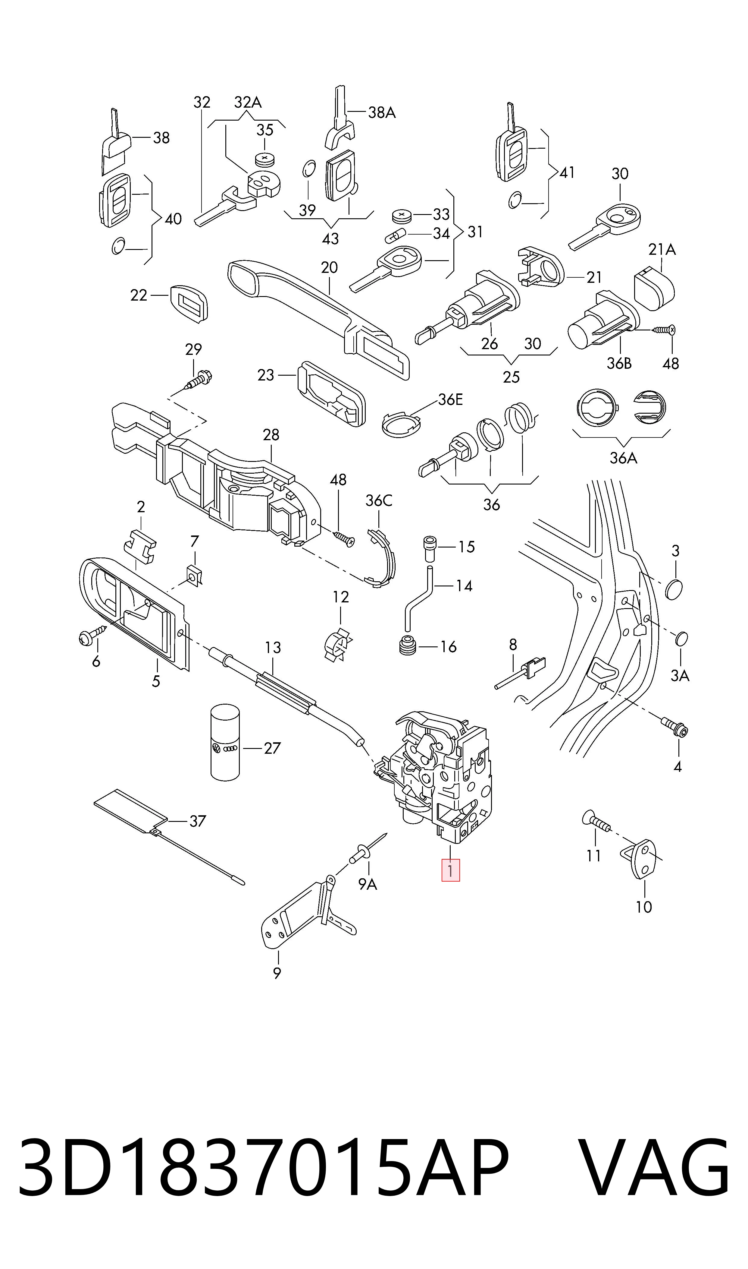 Замок передньої двері, лівої VAG 3D1837015AP ціна, від 30.85 USD