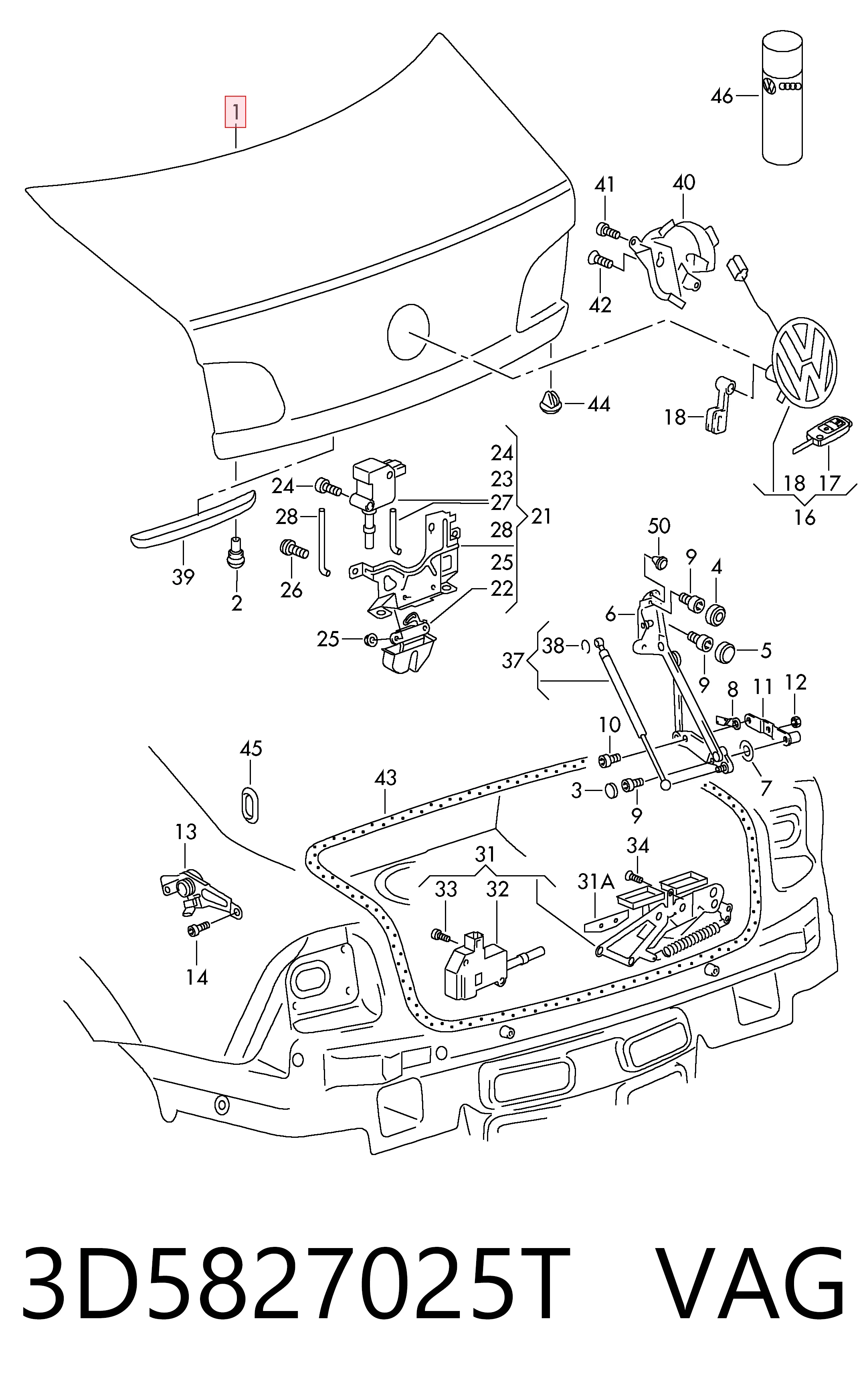 Купити Кришка багажника Volkswagen Phaeton I 3D1, 3D2, 3D3, 3D4, 3D6, 3D7, 3D8, 3D9