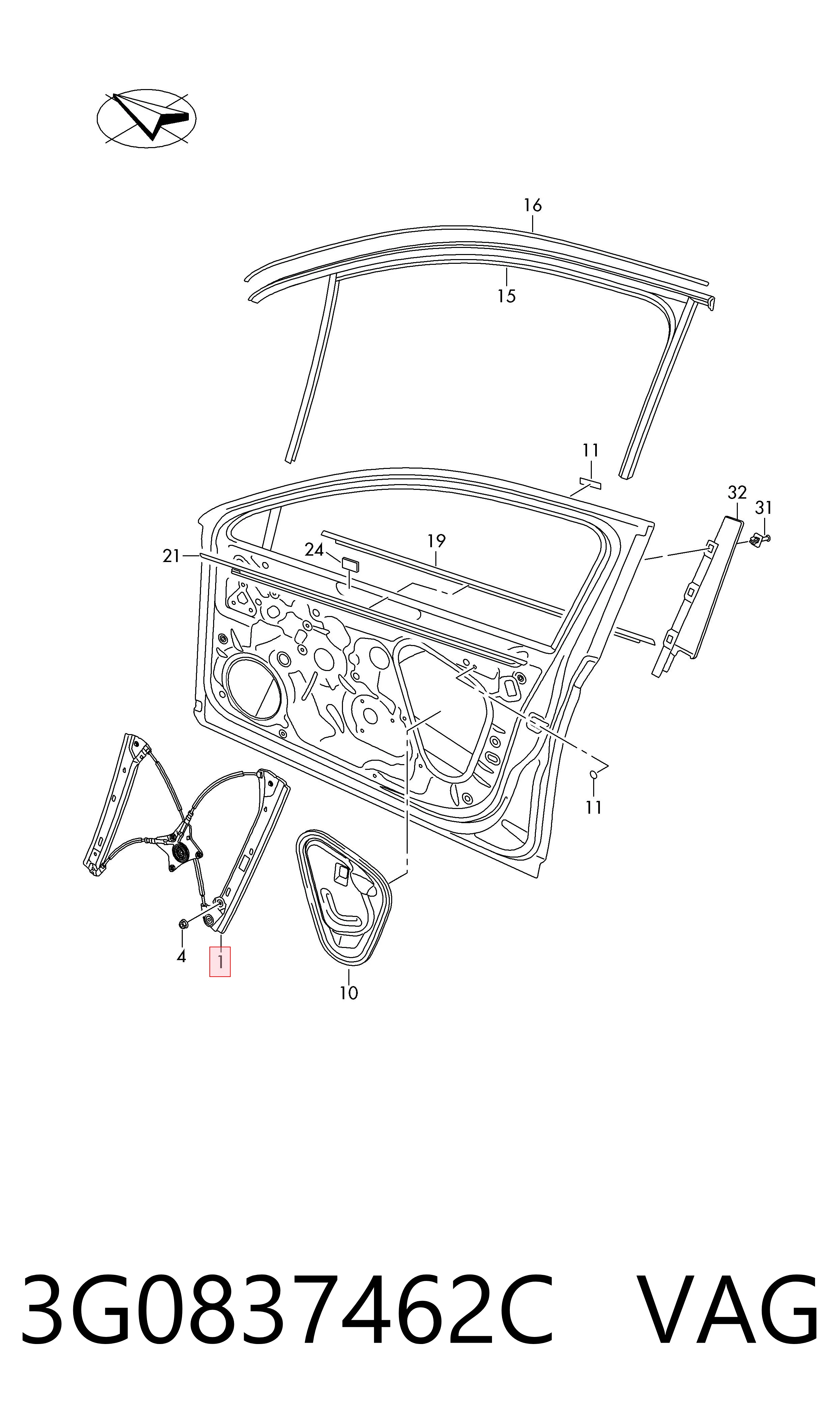 3G0837462C VAG Склопідйомник (механізм переміщення скла)