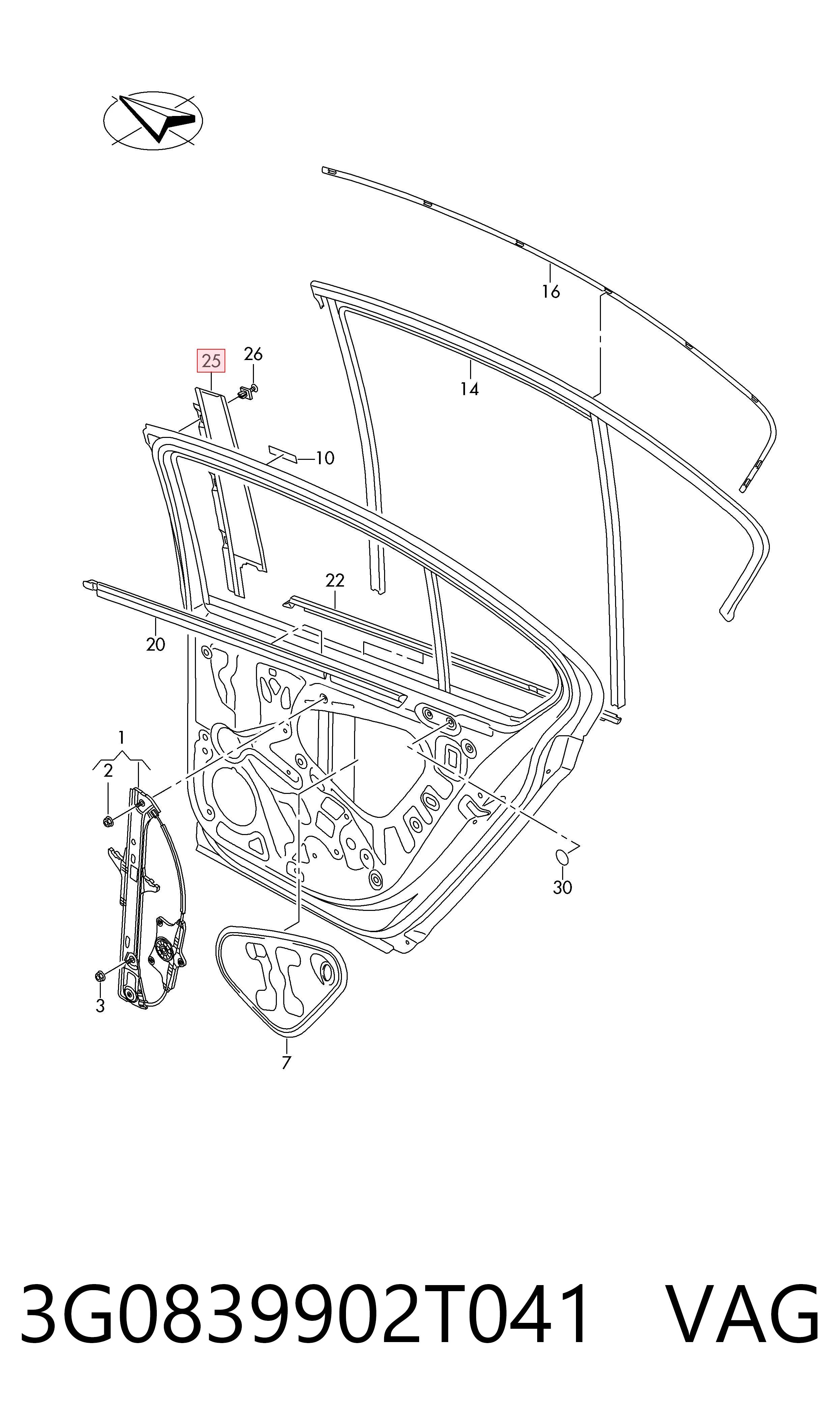 3G0839902T041 VAG Накладка задніх дверей, правих, вертикальних