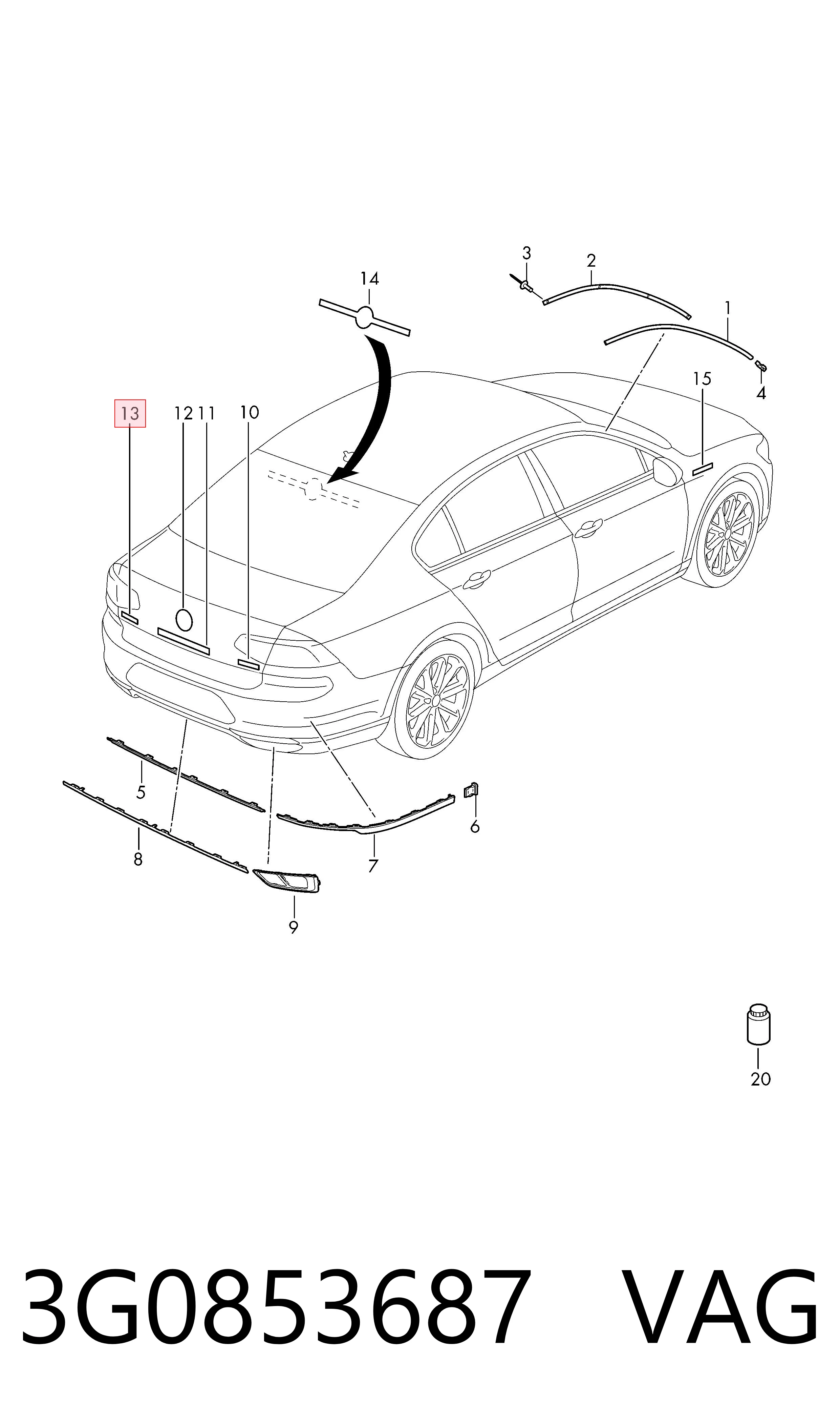 Емблема на кришку багажника, фірм.значок Volkswagen Passat B8 седан (3G2, CB2) (2014 - 2026) ціна, від 54.17 USD