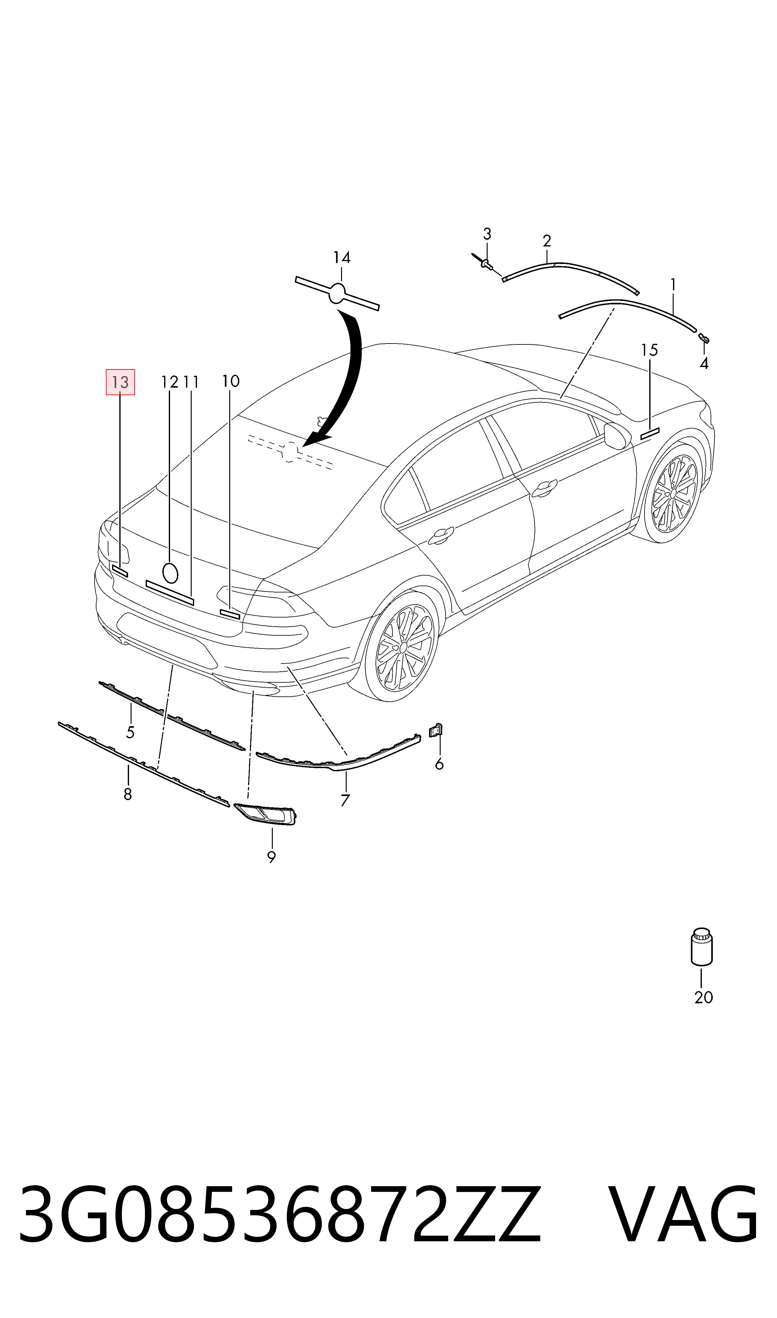 Емблема кришки багажника, фірмовий значок на Volkswagen Passat B8 3G2, CB2
