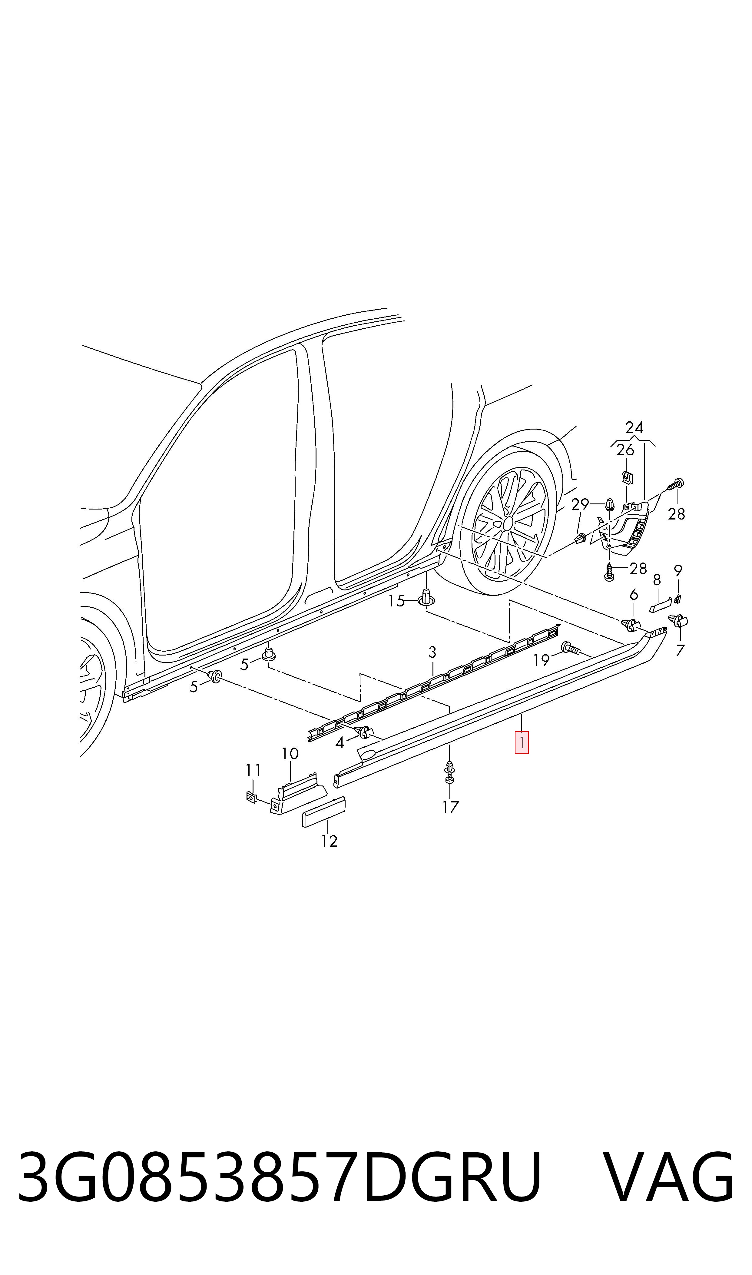 3G0853857DGRU VAG Накладка зовнішня (молдинг) порога, лівий
