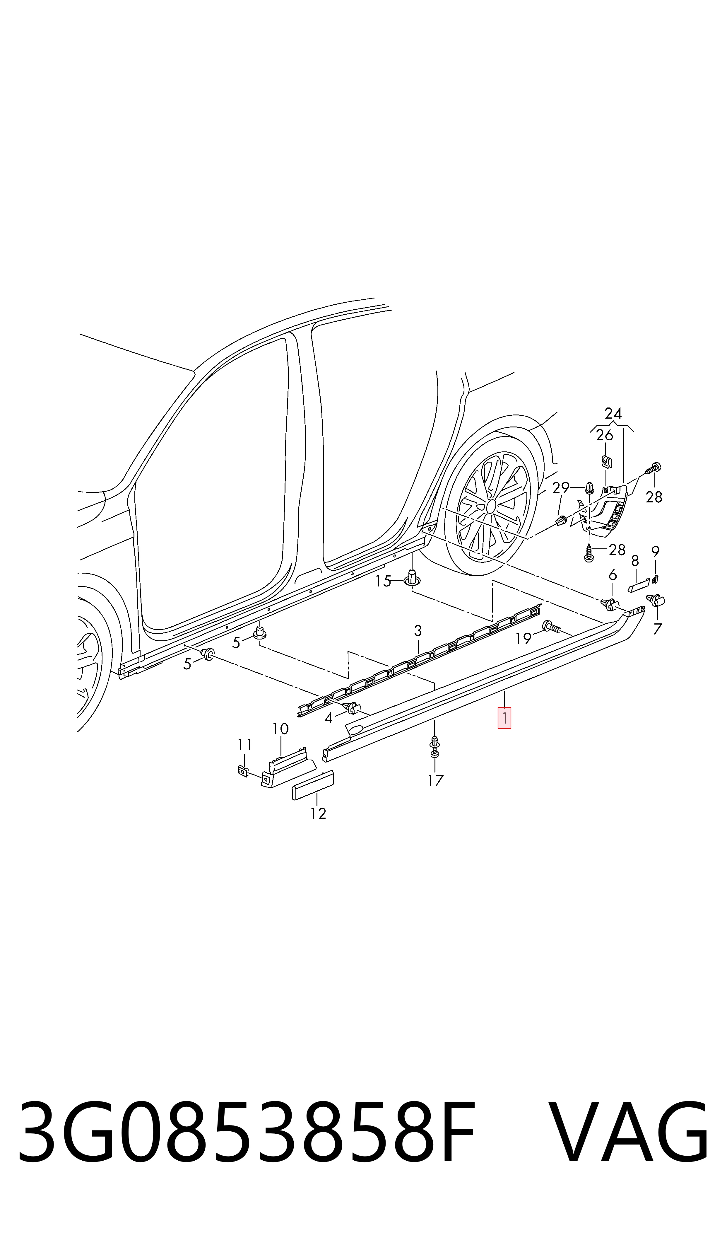 3G0853858F VAG Накладка зовнішня (молдинг) порога, правий