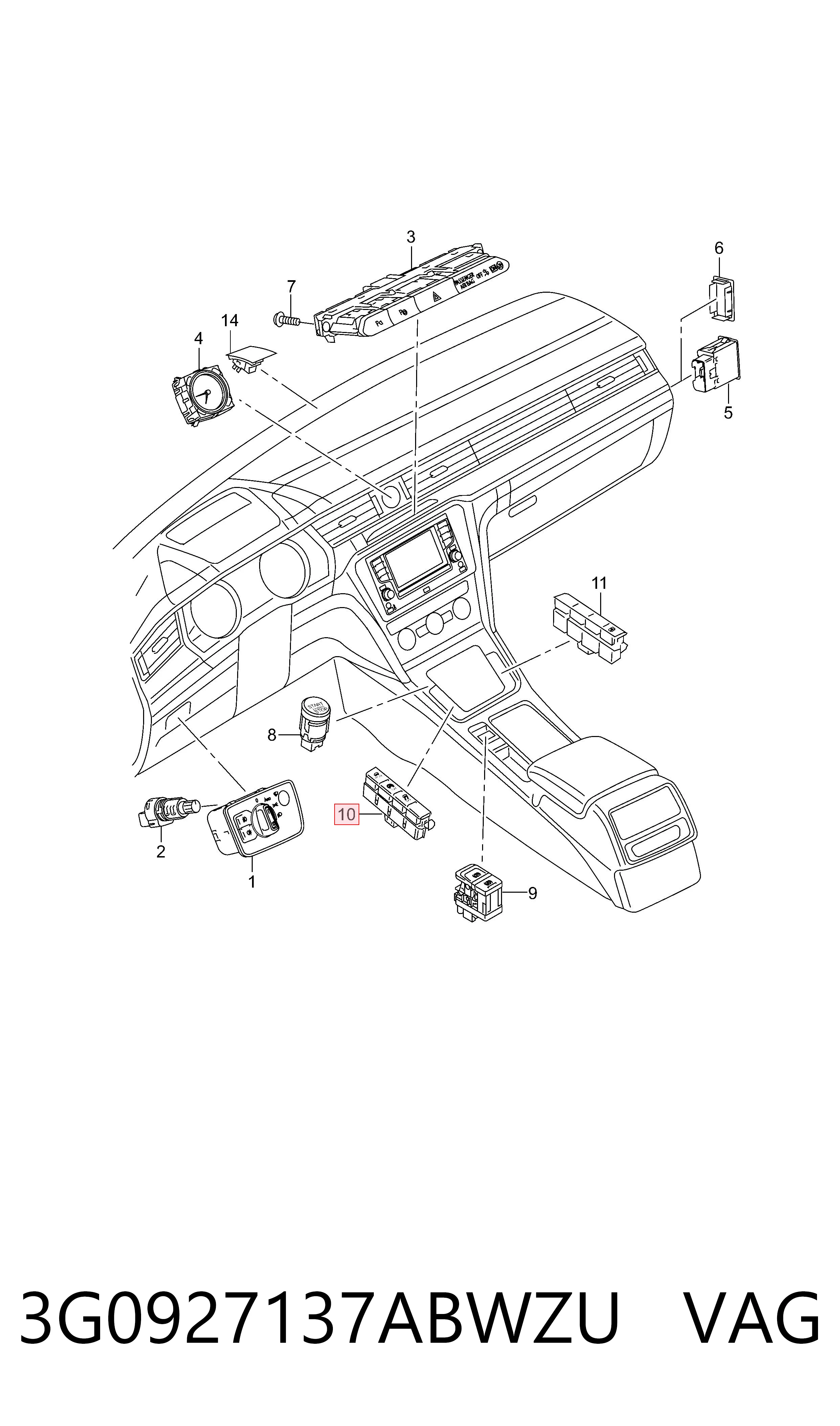 3G0927137ABWZU VAG Блок кнопок центральної консолі