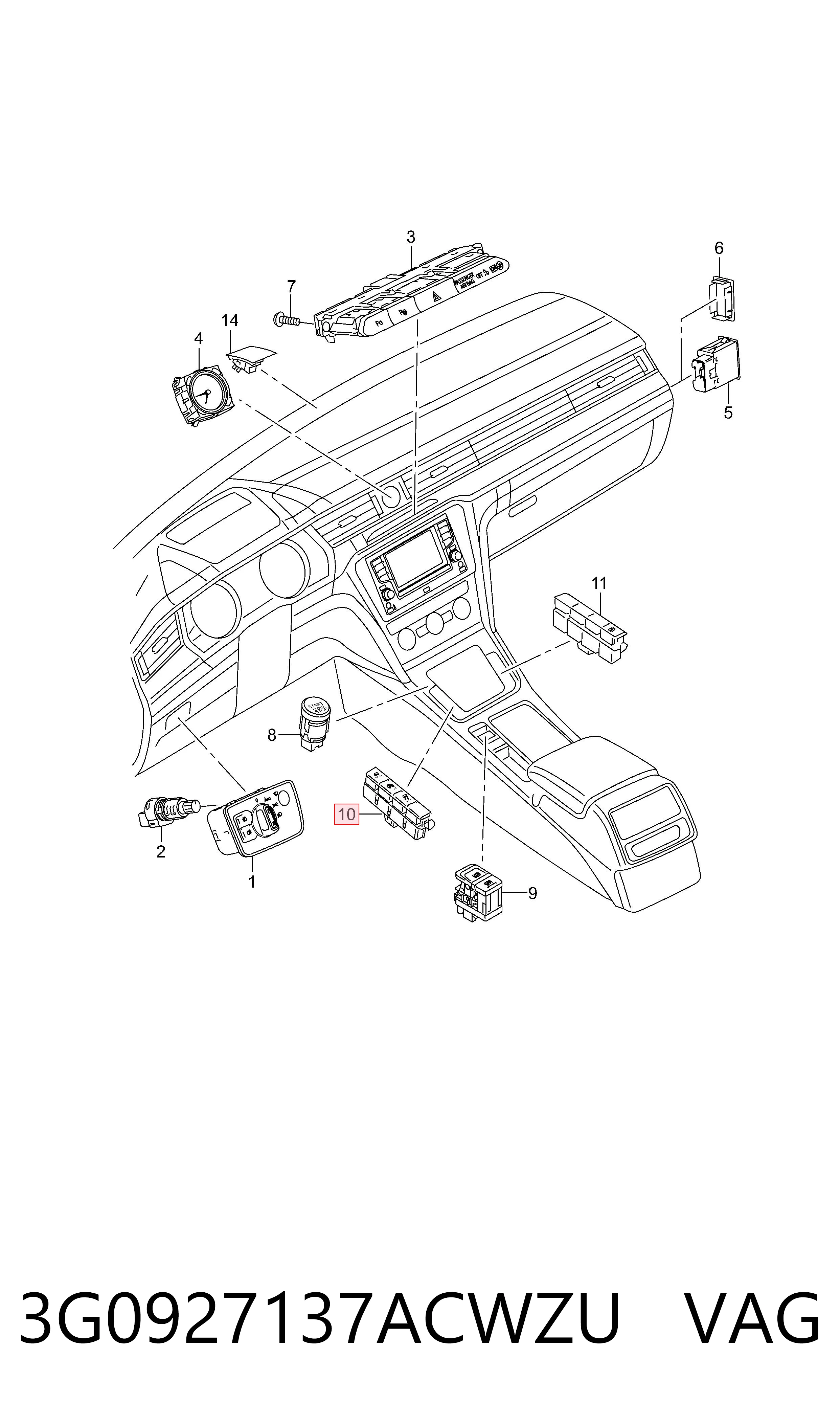 3G0927137ACWZU VAG Блок кнопок центральної консолі