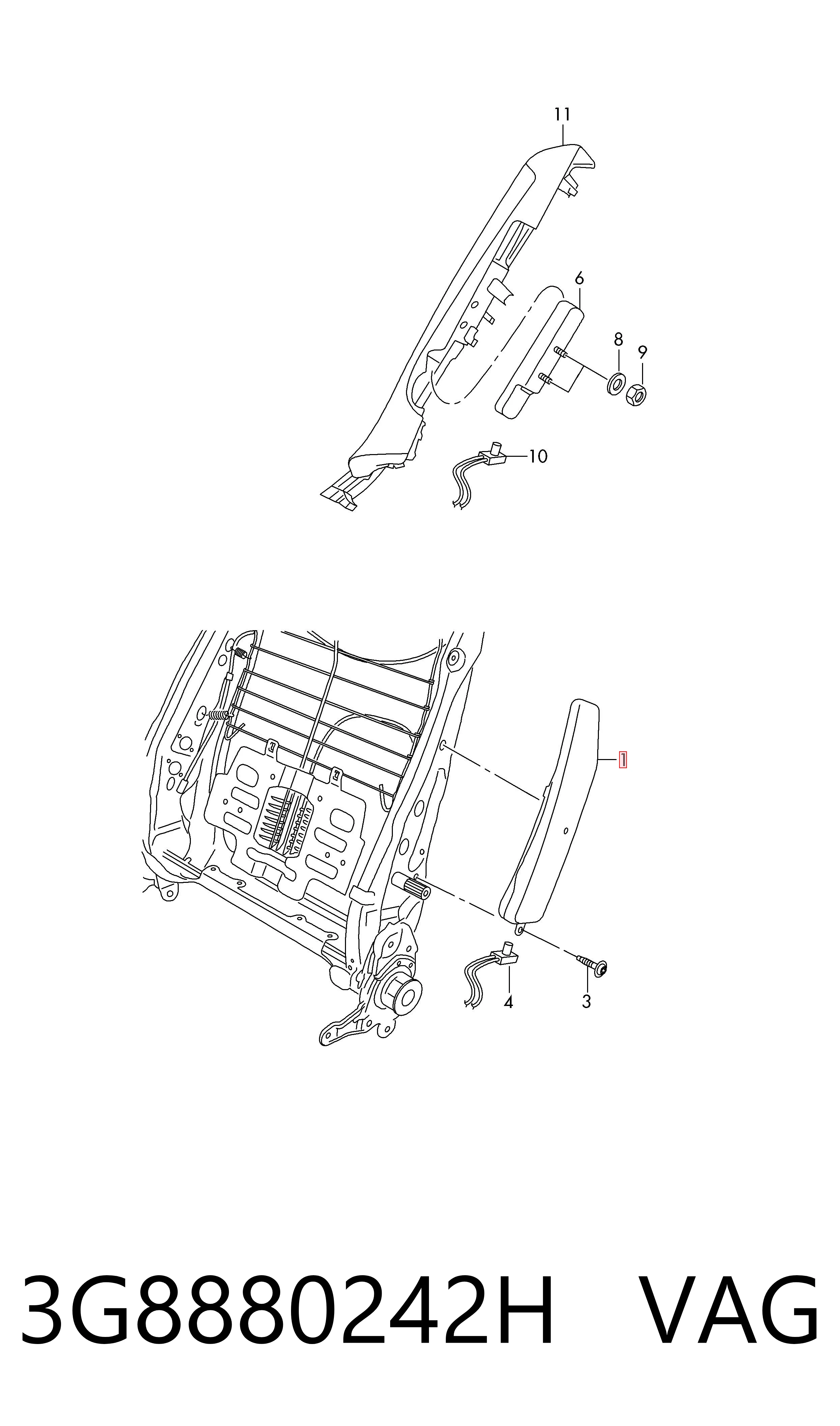 3G8880242H VAG Подушка безпеки AIRBAG спинки сидіння, правого