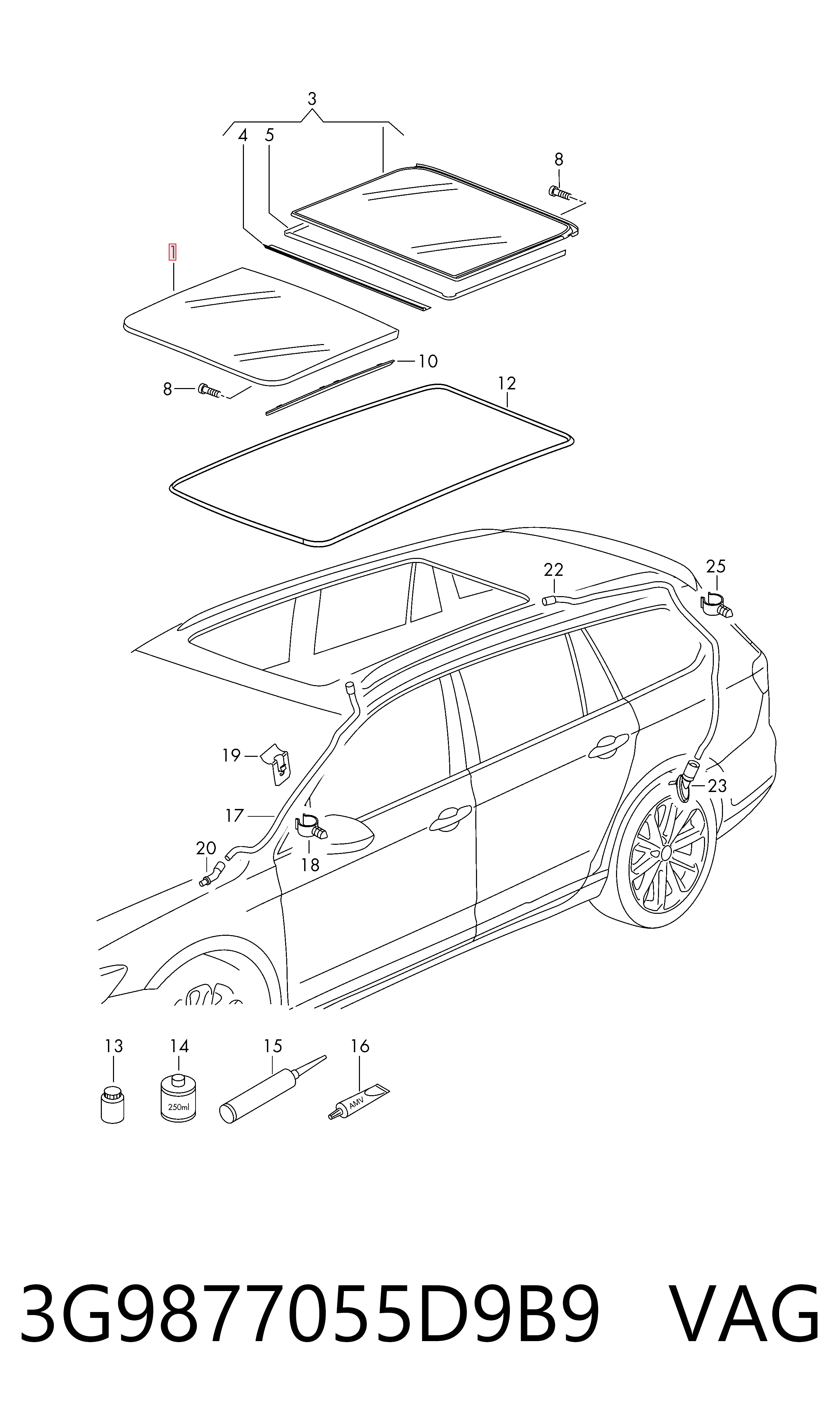 3G9877055D9B9 VAG Кришка люка даху передня