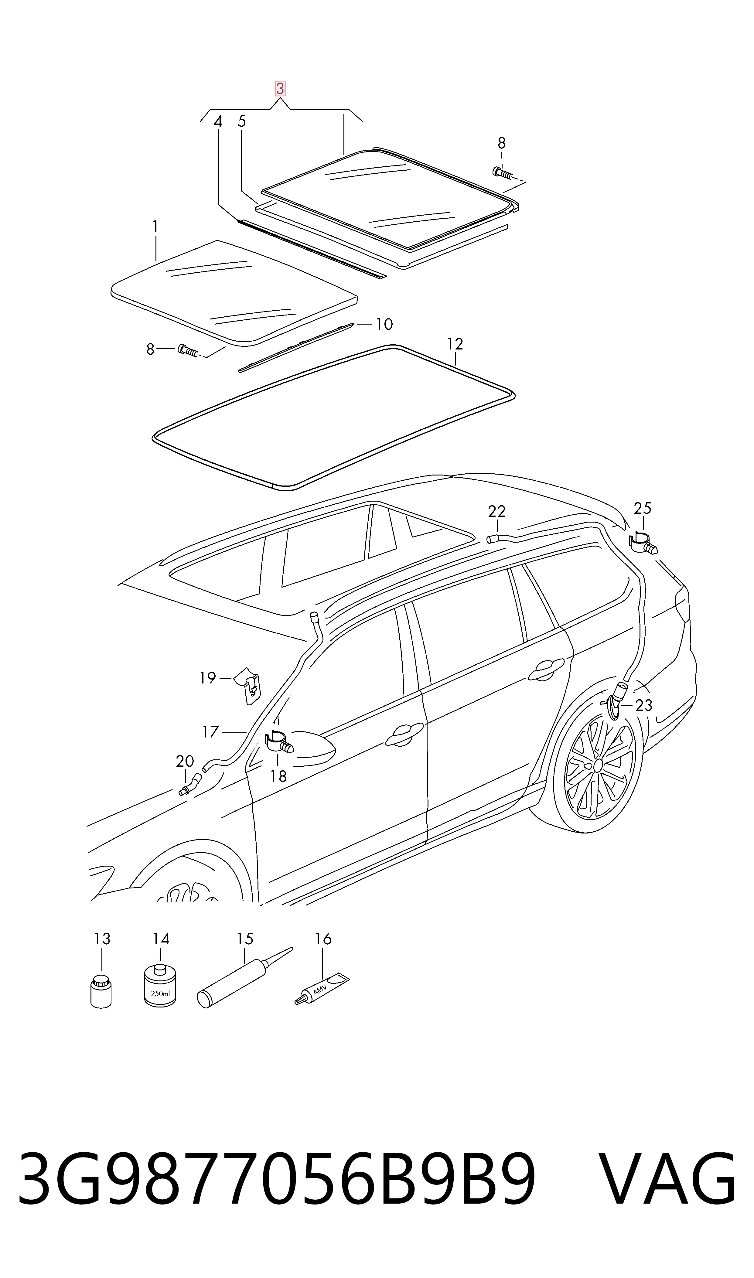 3G9877056B9B9 VAG Кришка люка даху, задня