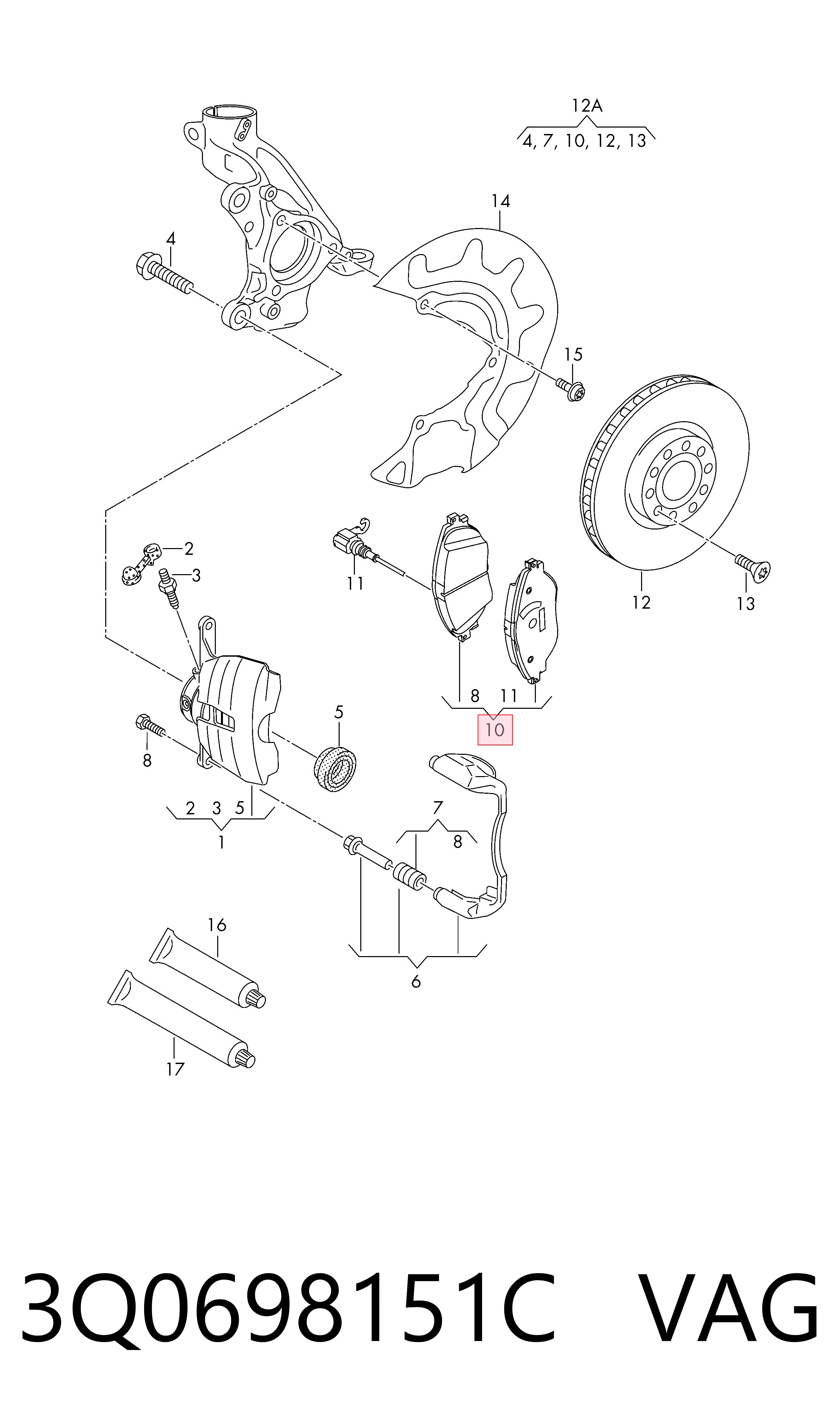 3Q0698151C VAG Передні гальмівні колодки