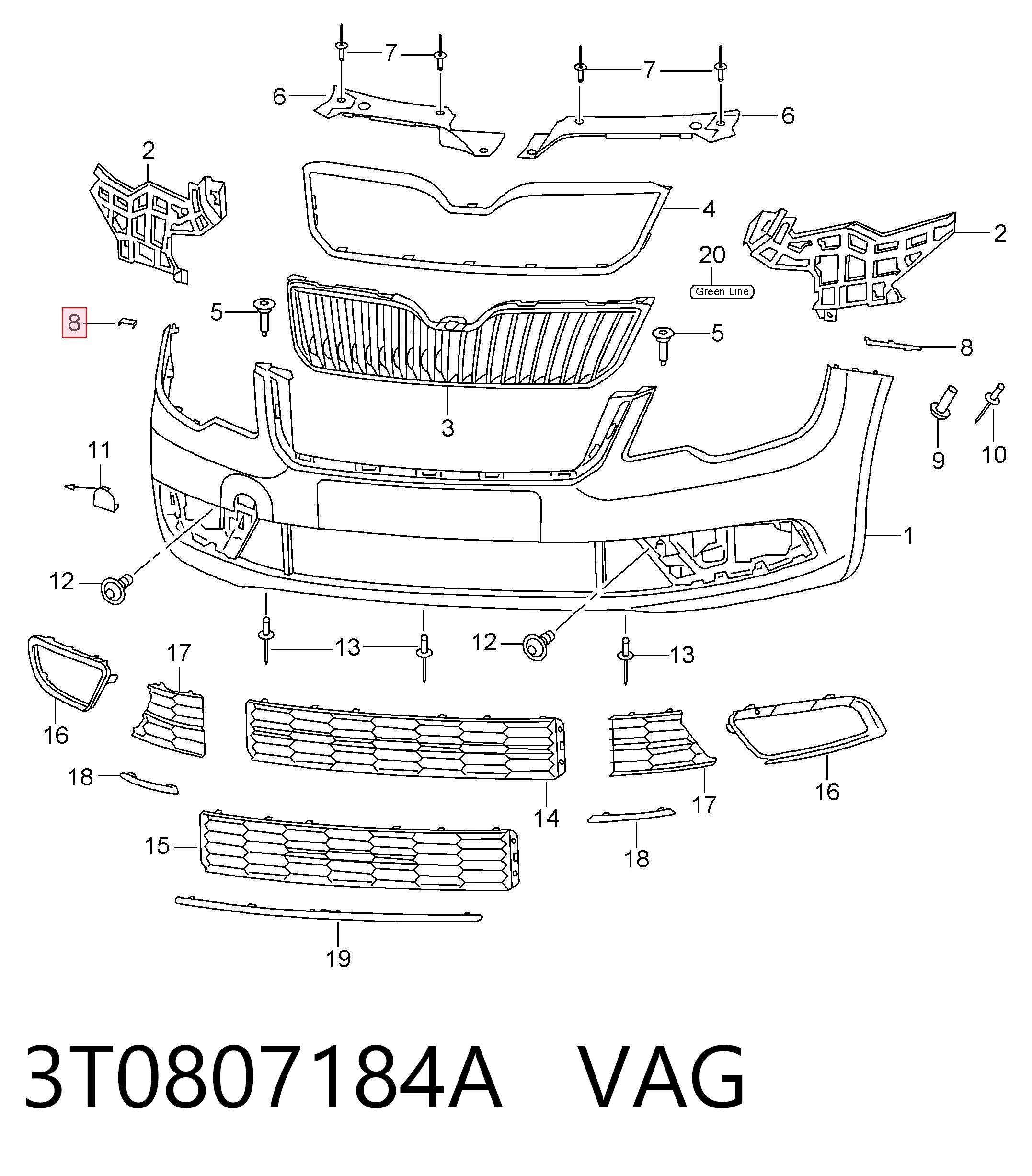 3T0807184A VAG Направляюча переднього бампера, права