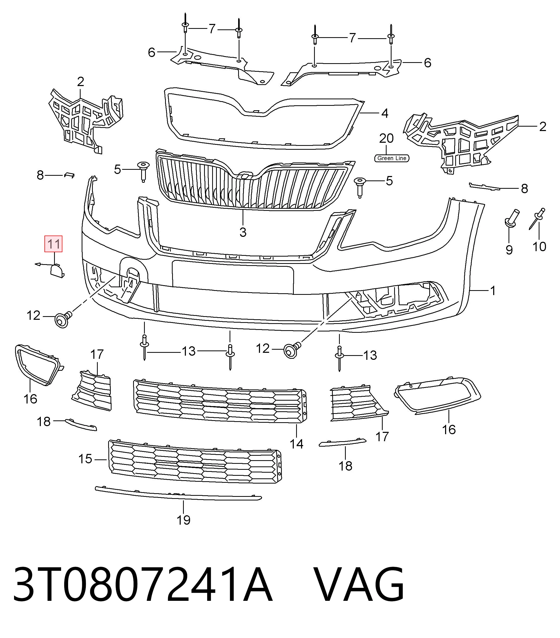 3T0807241A VAG Заглушка бампера буксирувального гака, передня