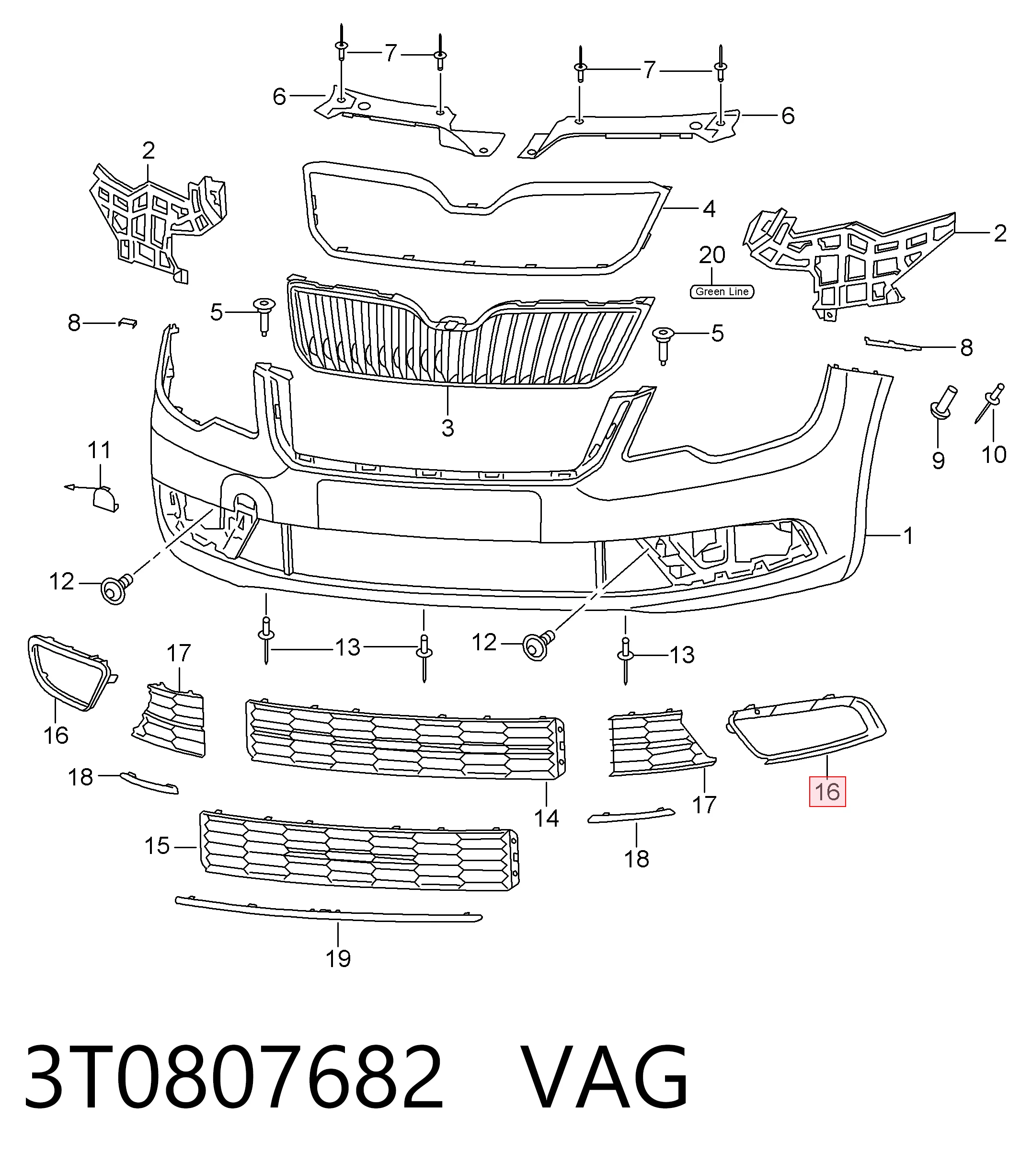 3T0807682 VAG Ободок/окантовка фари протитуманной, правий