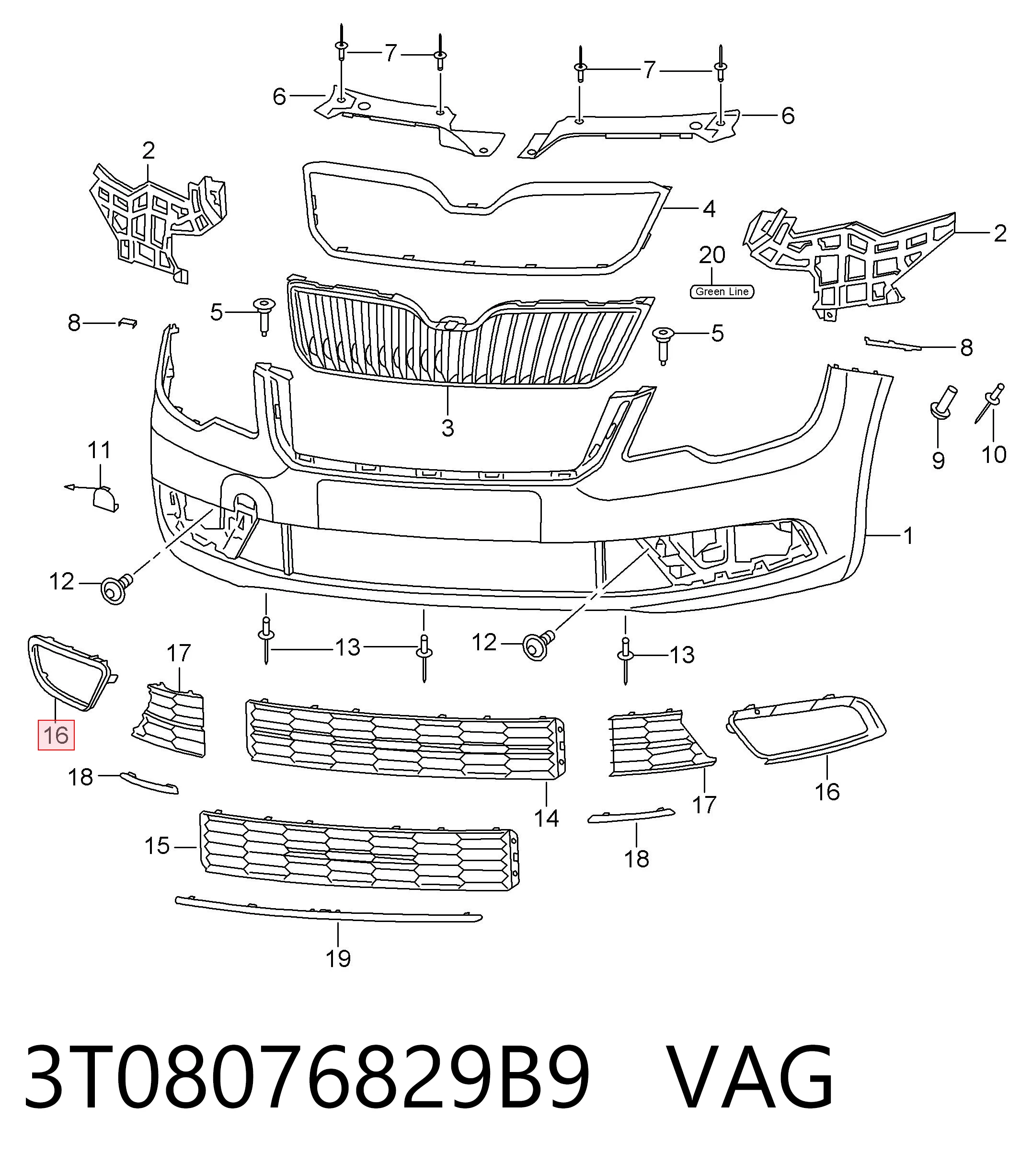 3T08076829B9 VAG Ободок/окантовка фари протитуманной, правий