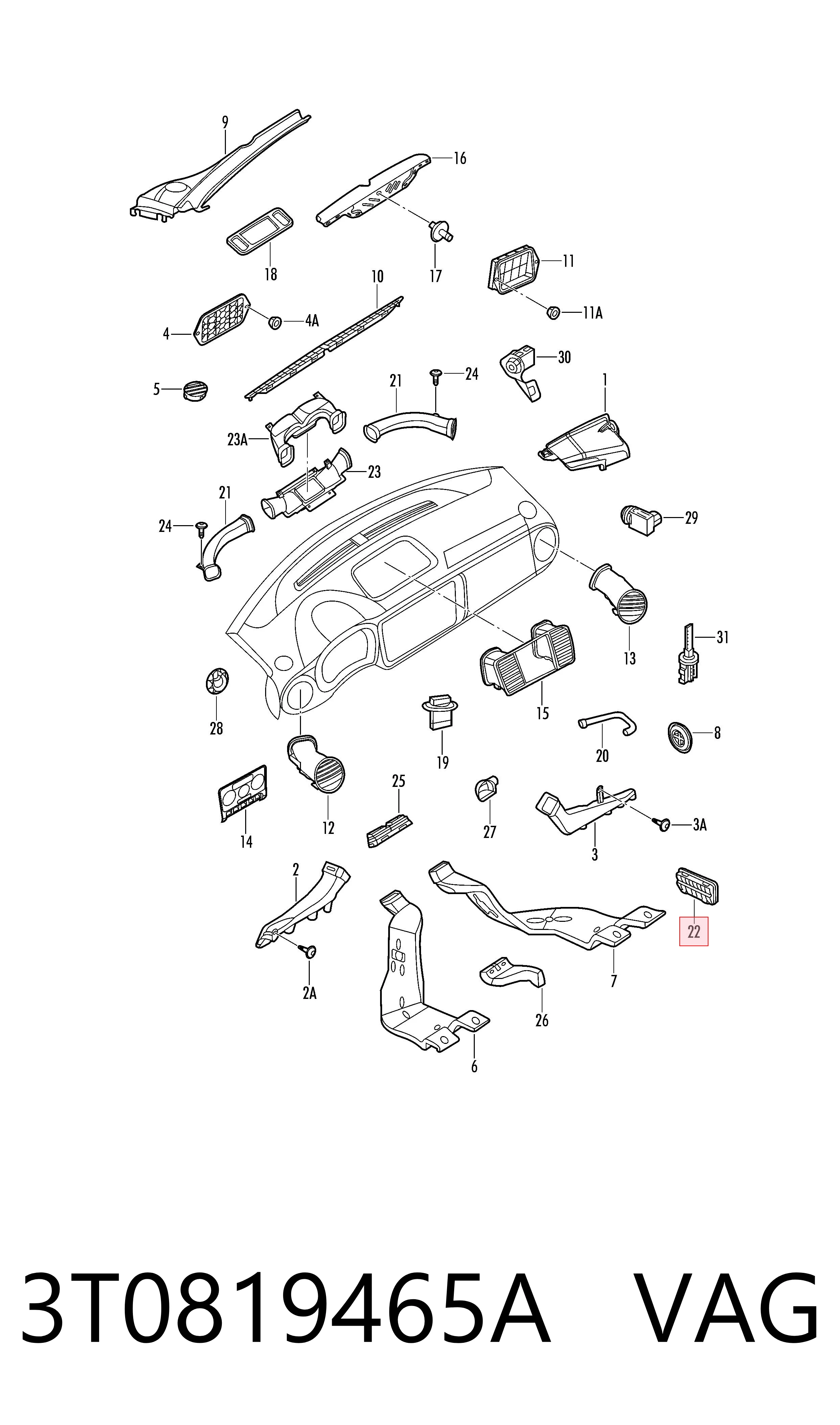 Решітка повітрозабірника салону VAG 3T0819465A ціна, від 7.60 USD