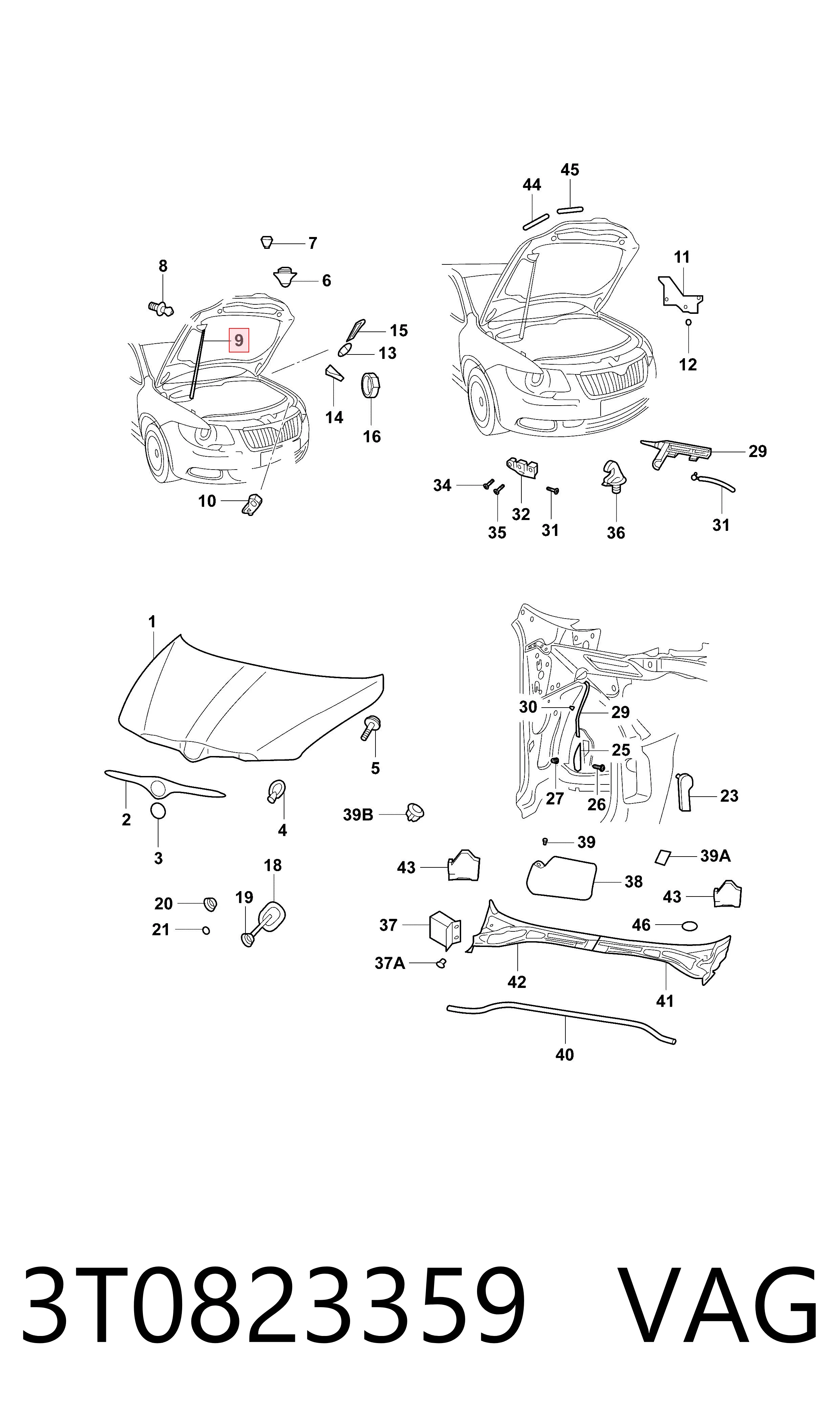 3T0823359 VAG Стійка капота
