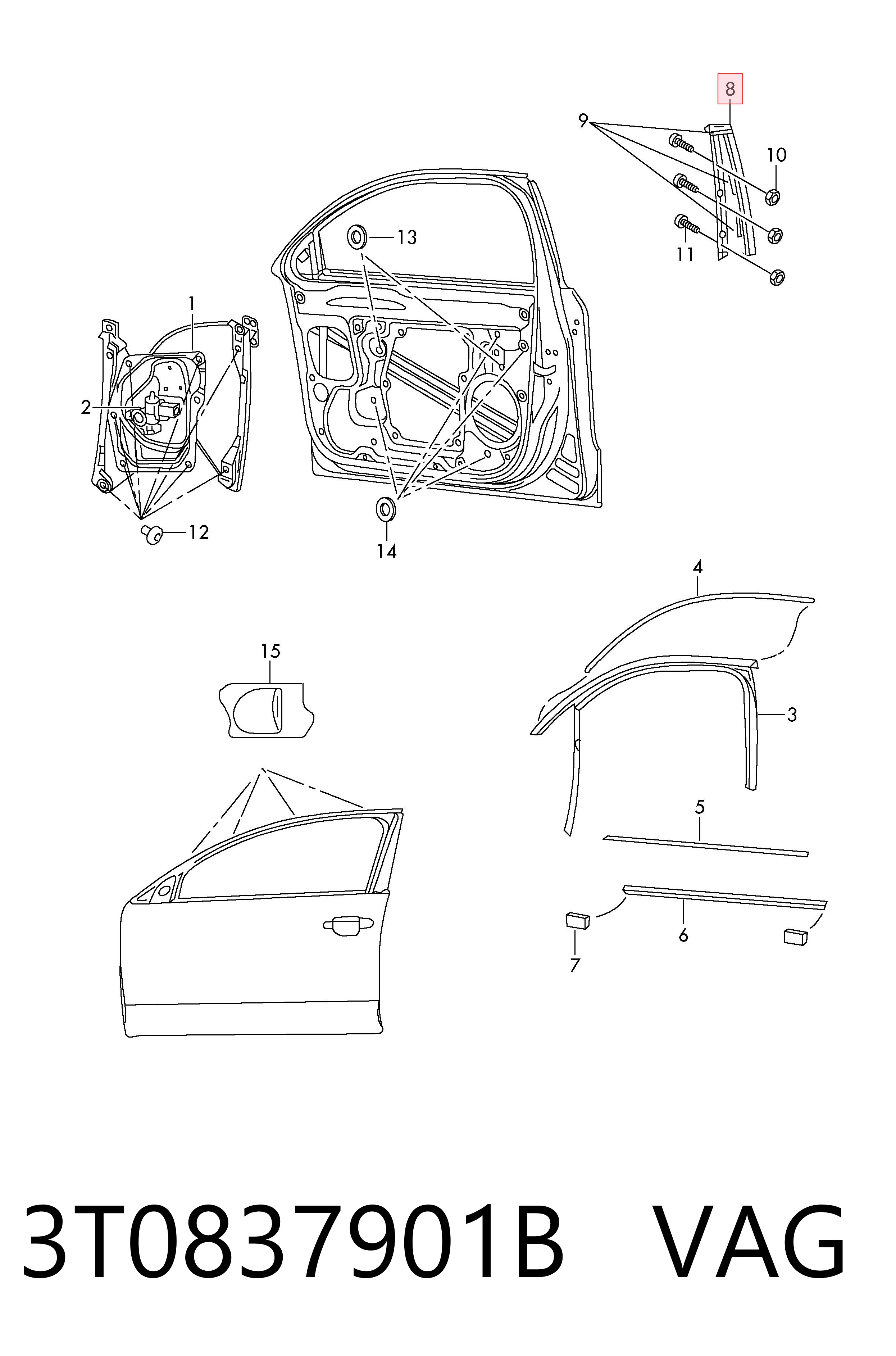 3T0837901B VAG Накладка передніх дверей, лівих, вертикальна