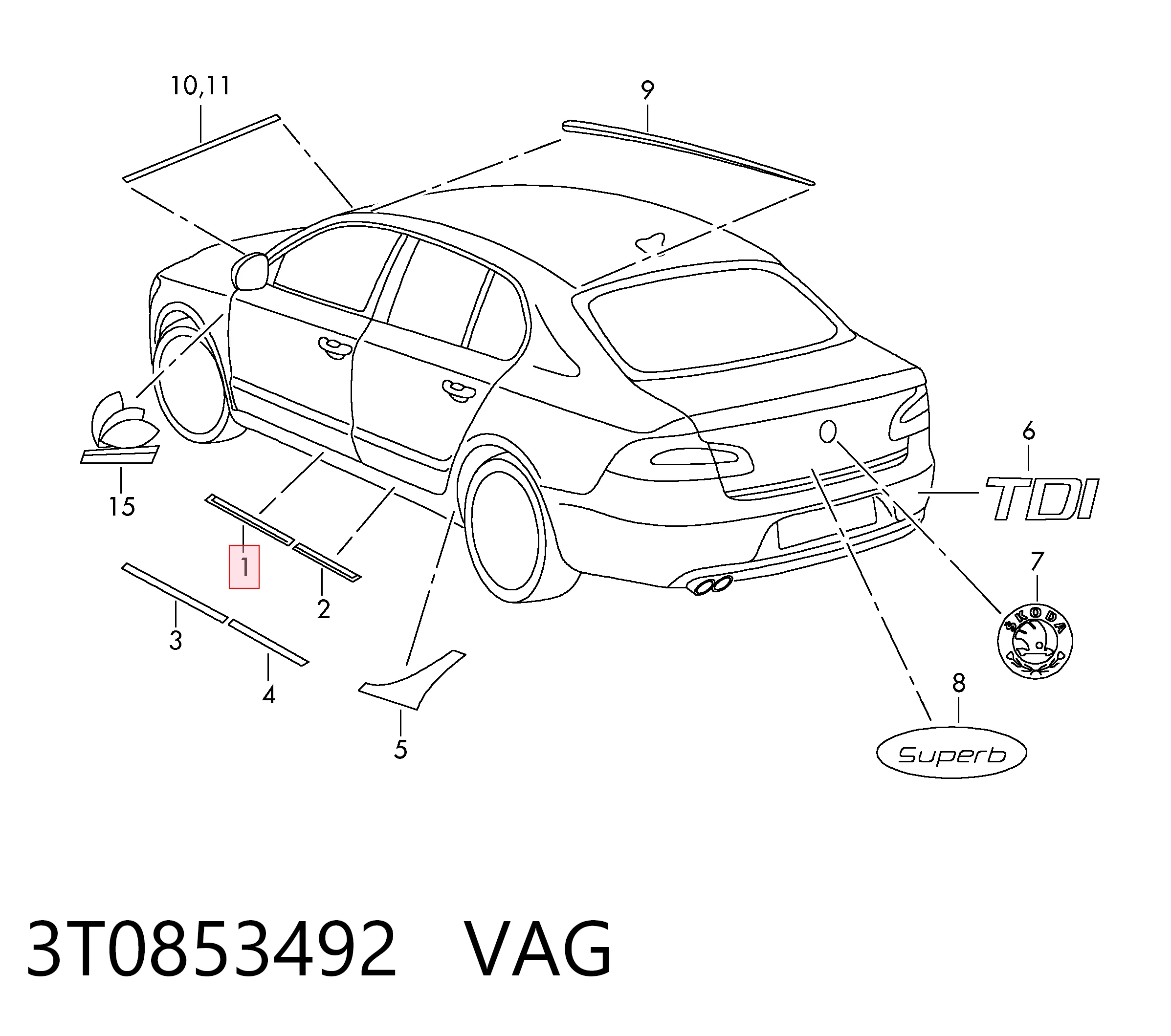 3T0853492 VAG Накладка зовнішня (молдинг) порога, передня права