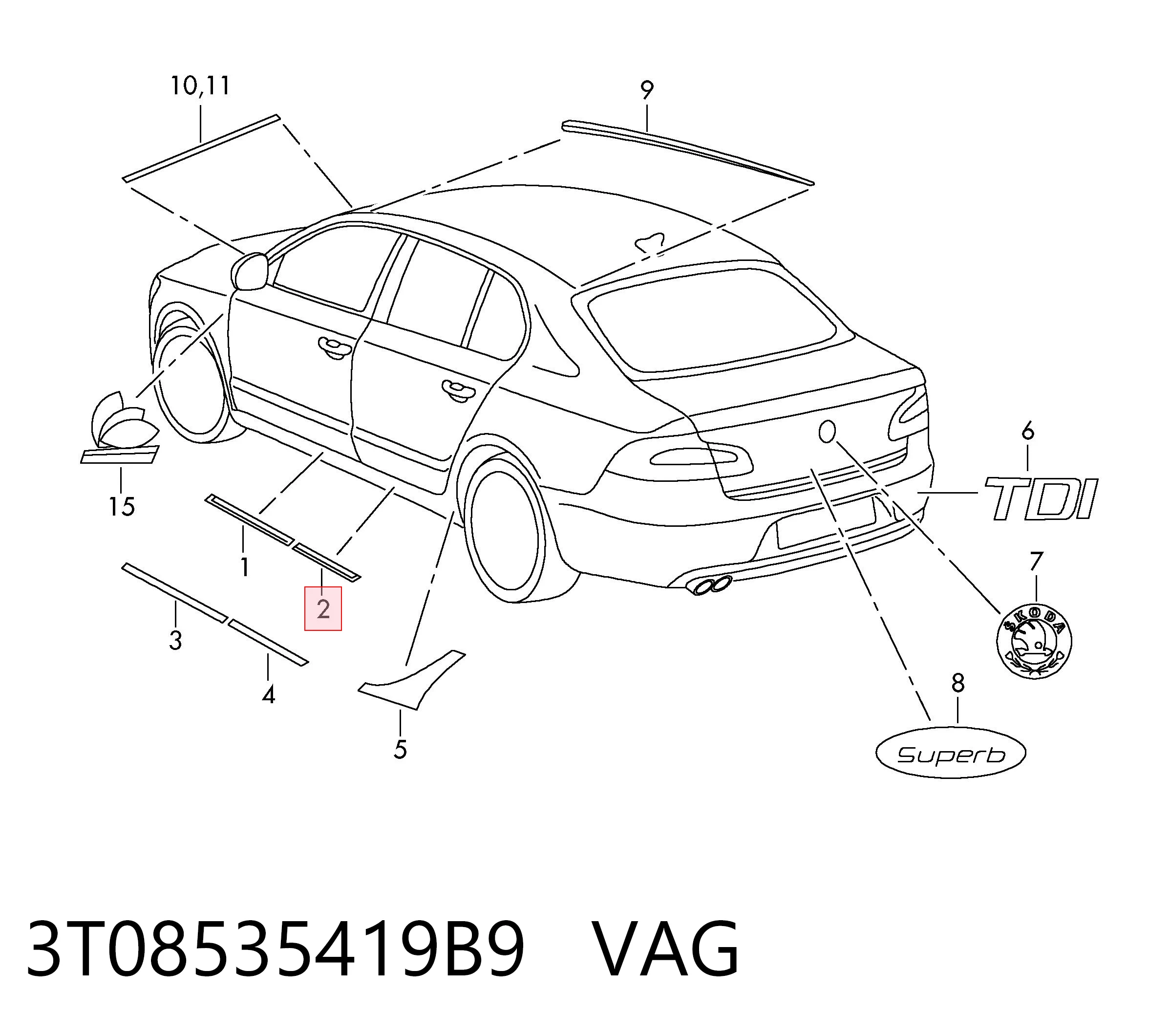 3T08535419B9 VAG Накладка зовнішня (молдинг) порога, задня ліва