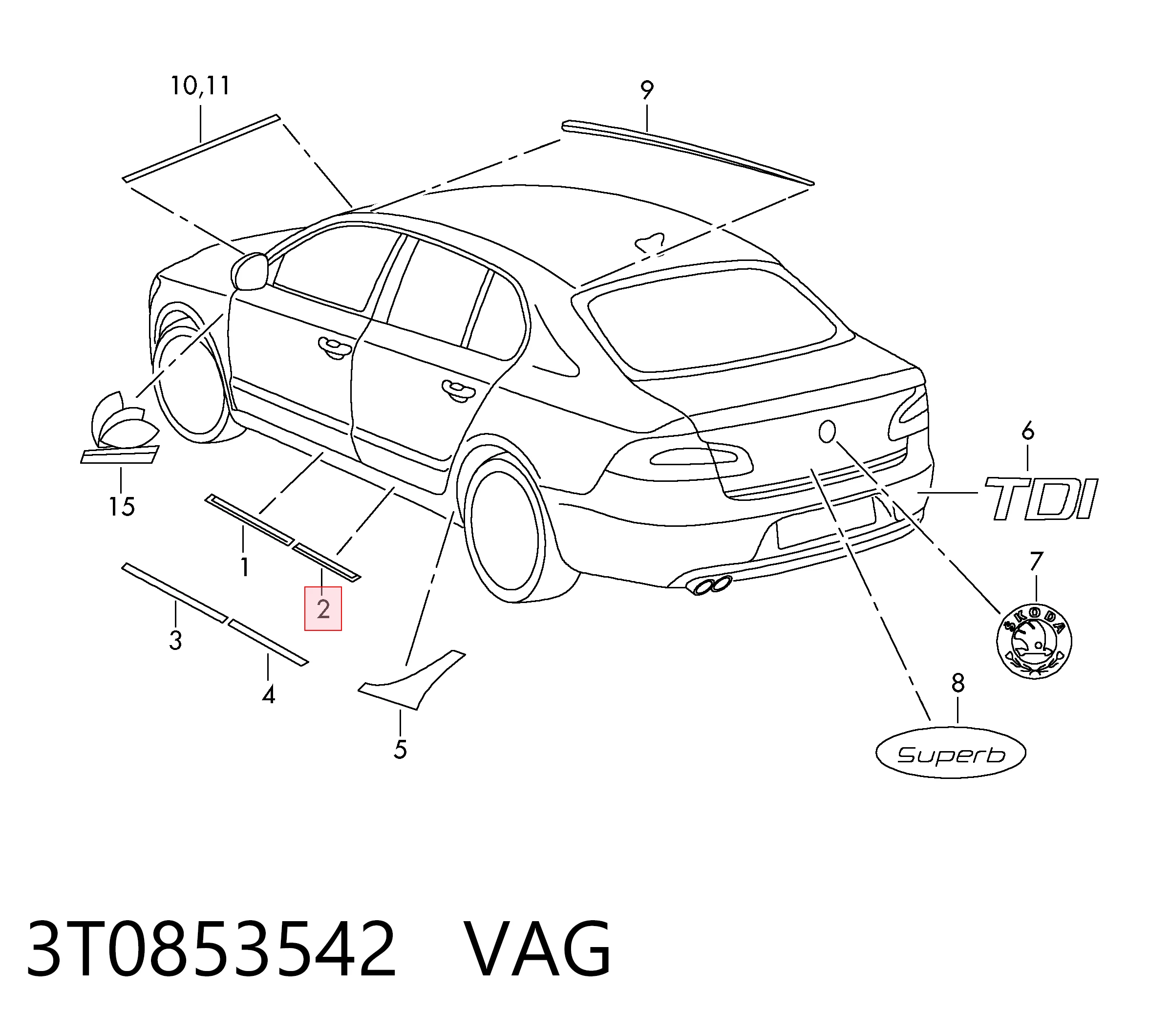 3T0853542 VAG Накладка зовнішня (молдинг) порога, задня права