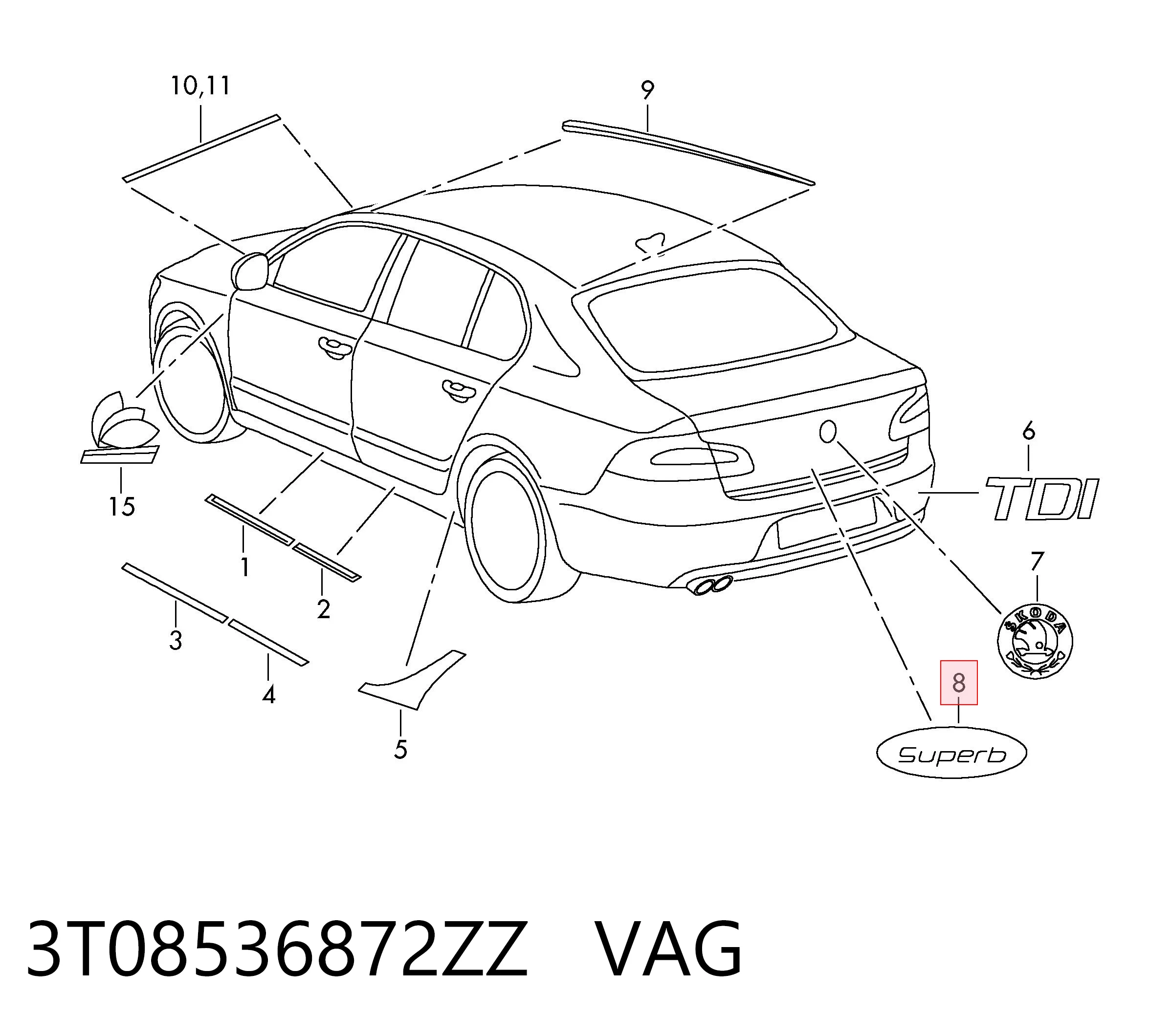 3T08536872ZZ VAG Емблема кришки багажника, фірмовий значок