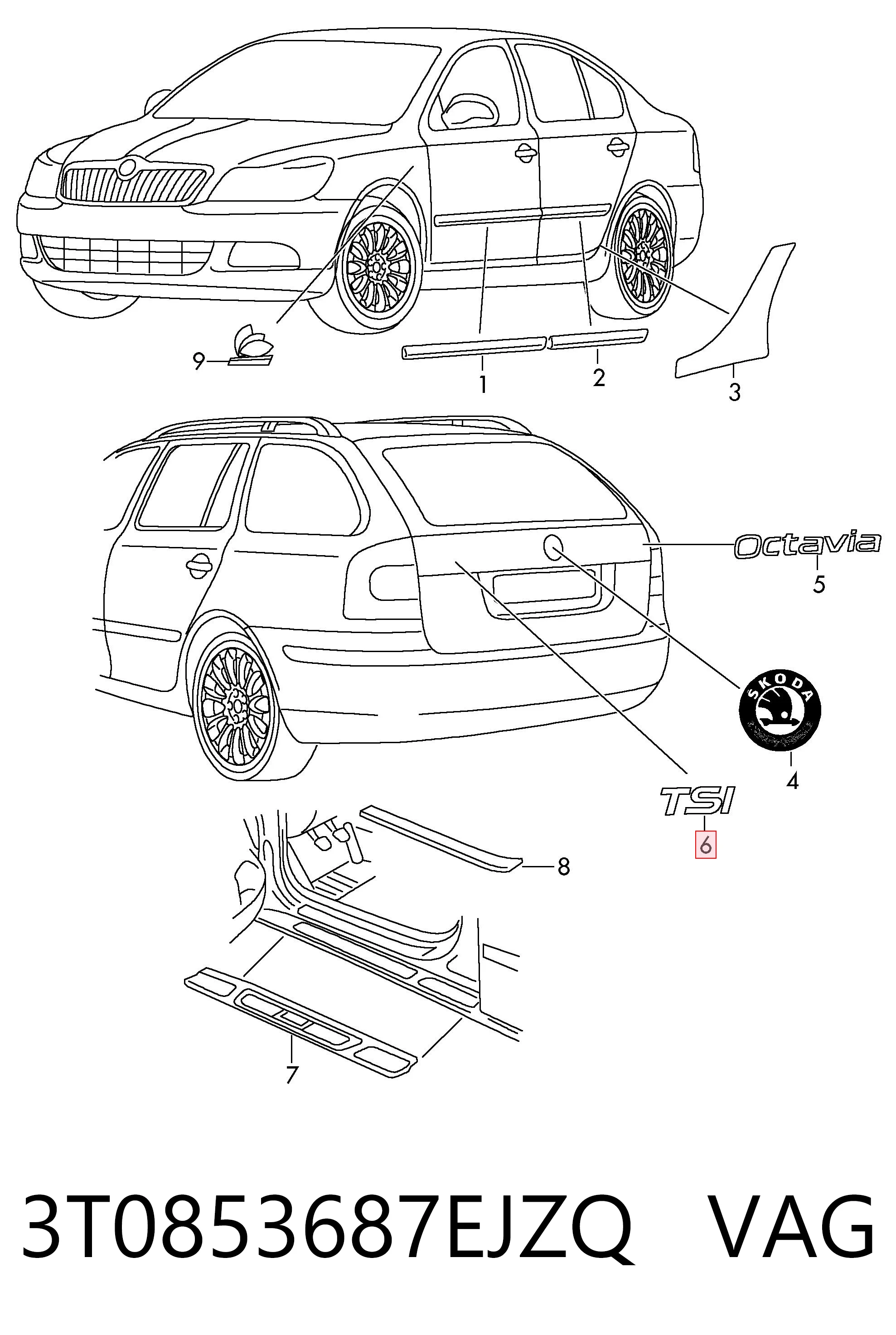 3T0853687EJZQ VAG Емблема кришки багажника, фірмовий значок