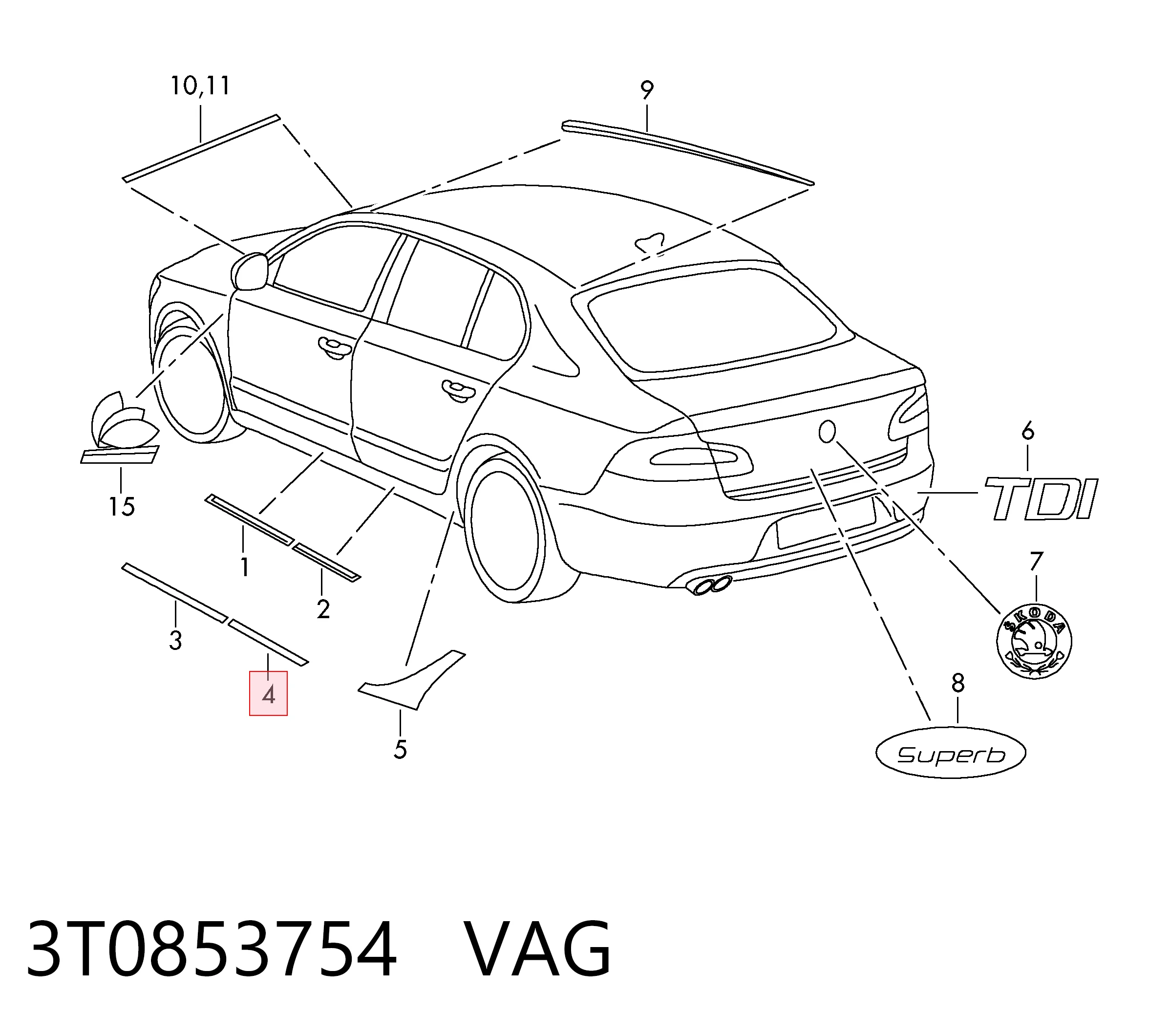 3T0853754 VAG Накладка задніх правих дверей
