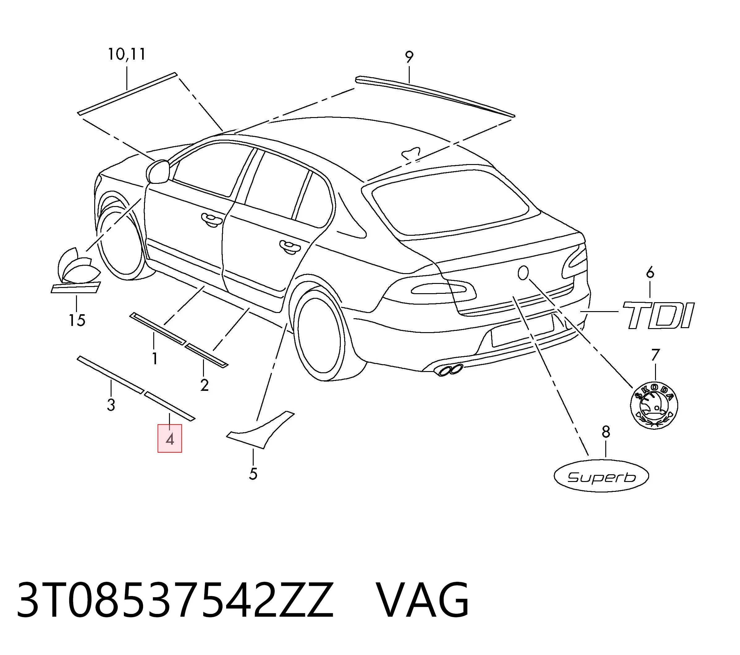 3T08537542ZZ VAG Накладка задньої правої двері