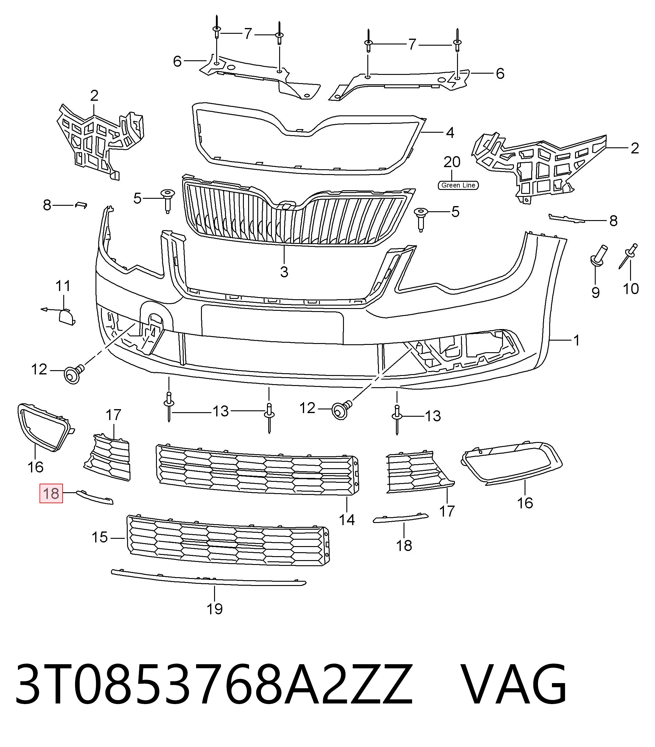 3T0853768A2ZZ VAG Молдинг решітки переднього бампера, правий