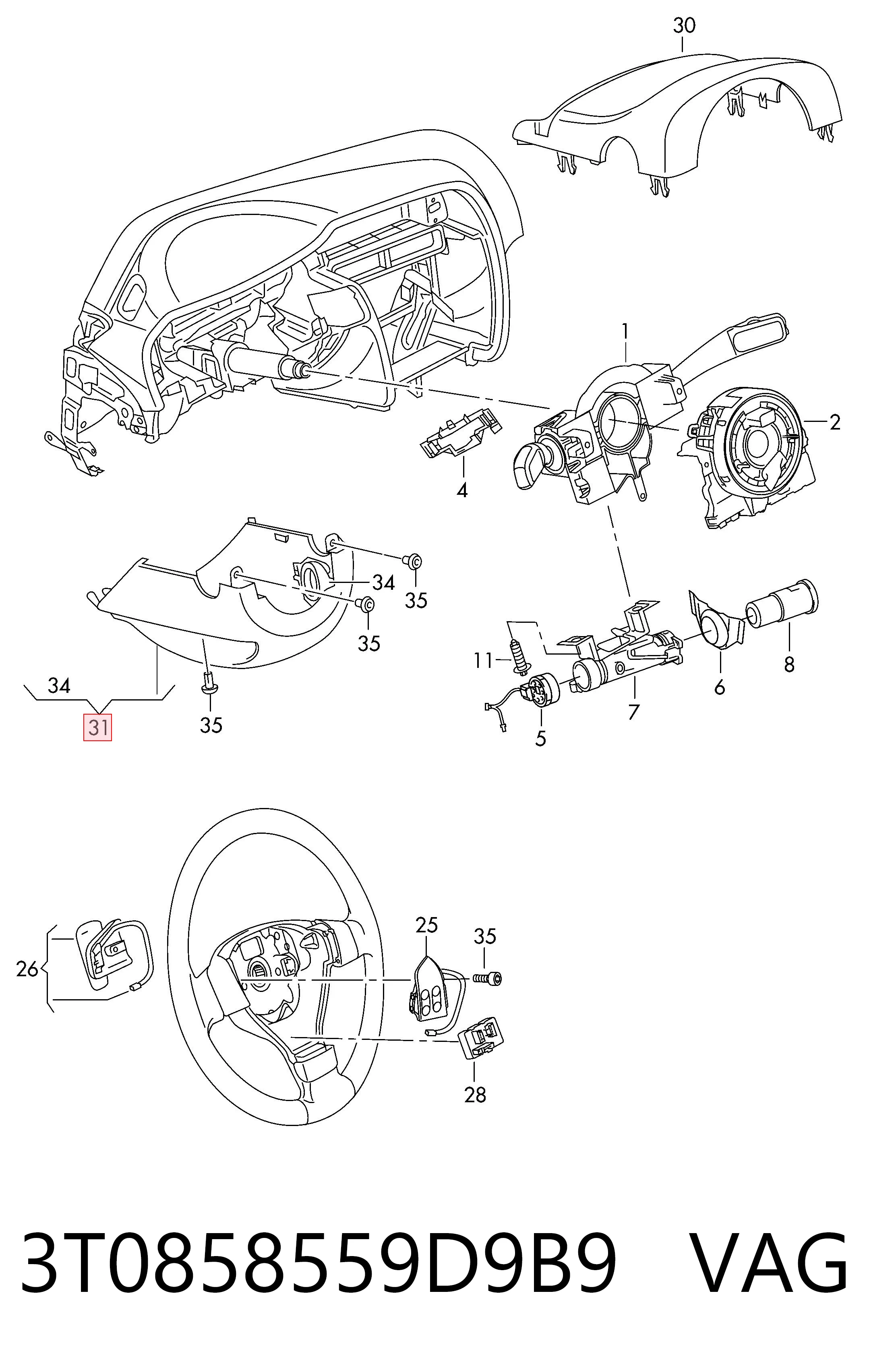 3T0858559D9B9 VAG Накладка рульової колонки