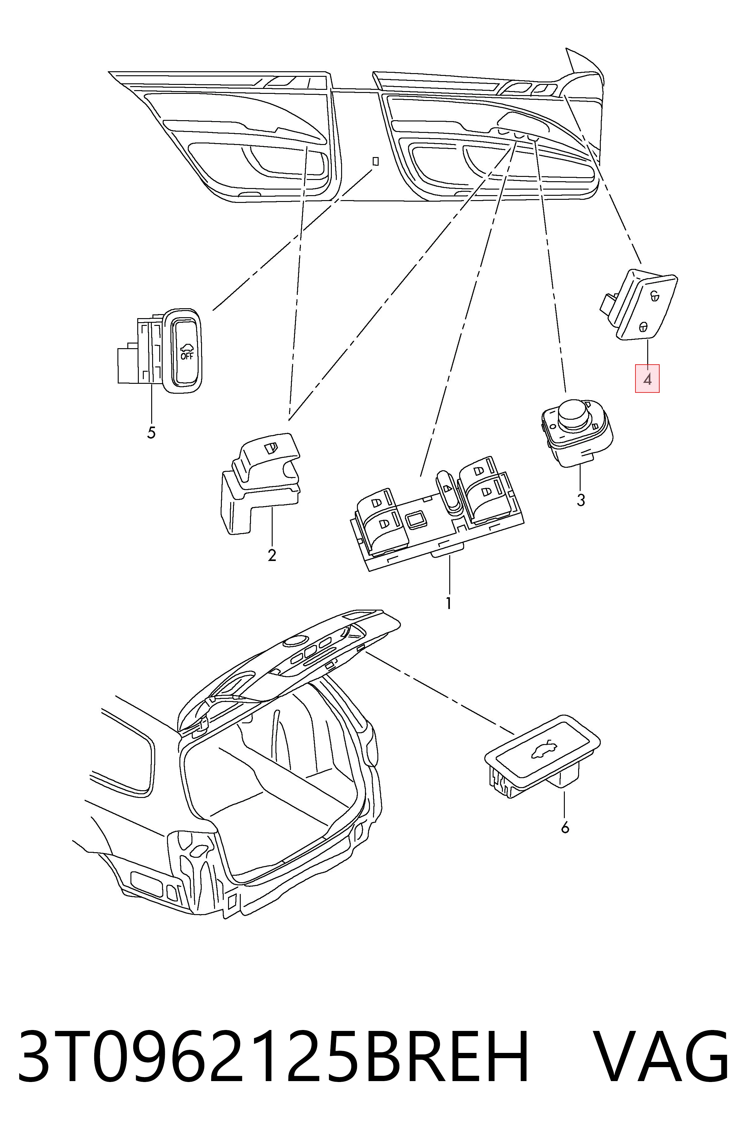 3T0962125BREH VAG Кнопка блокування замка дверей