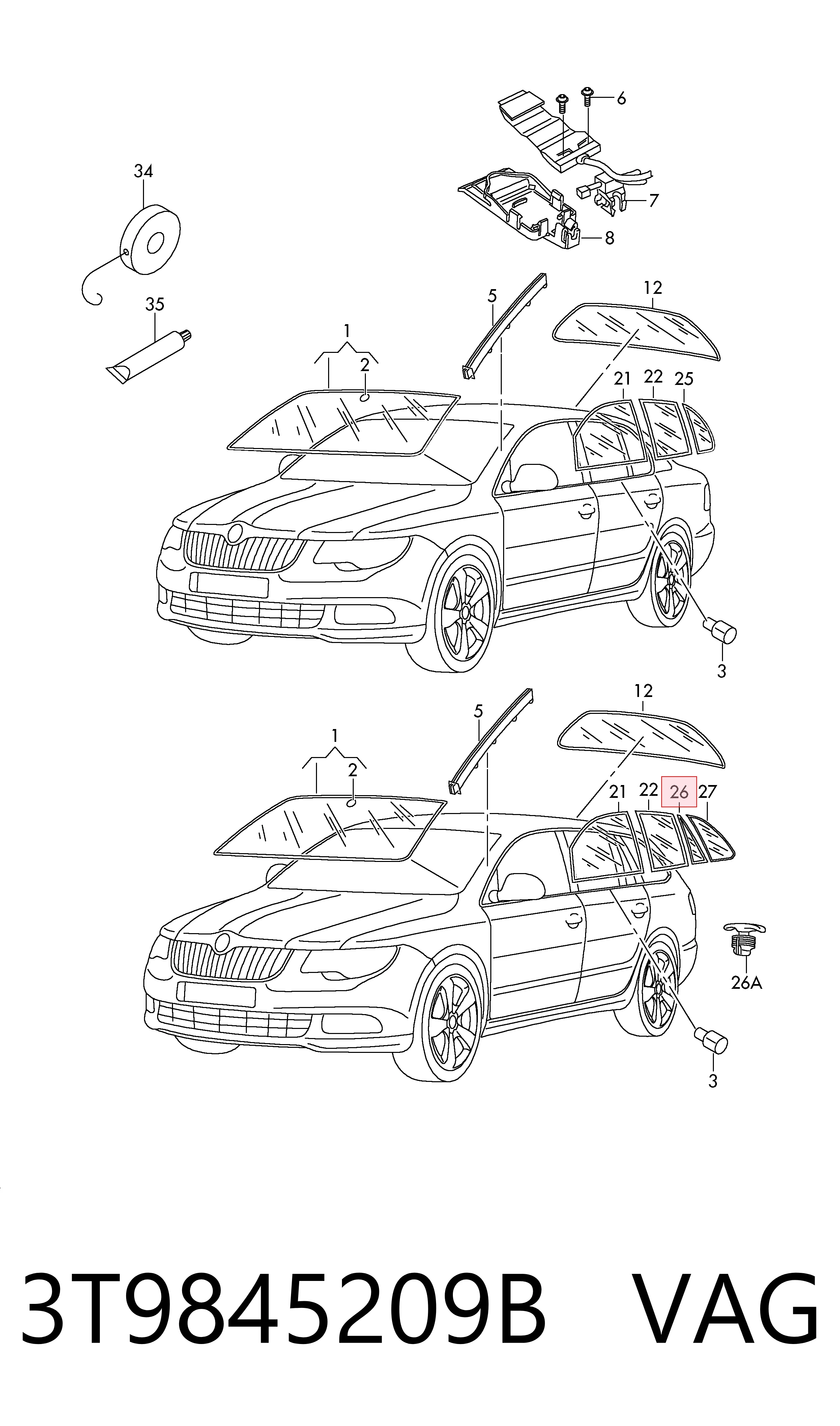 3T9845209B VAG Кватирка дверей трикутник, задньої, лівої