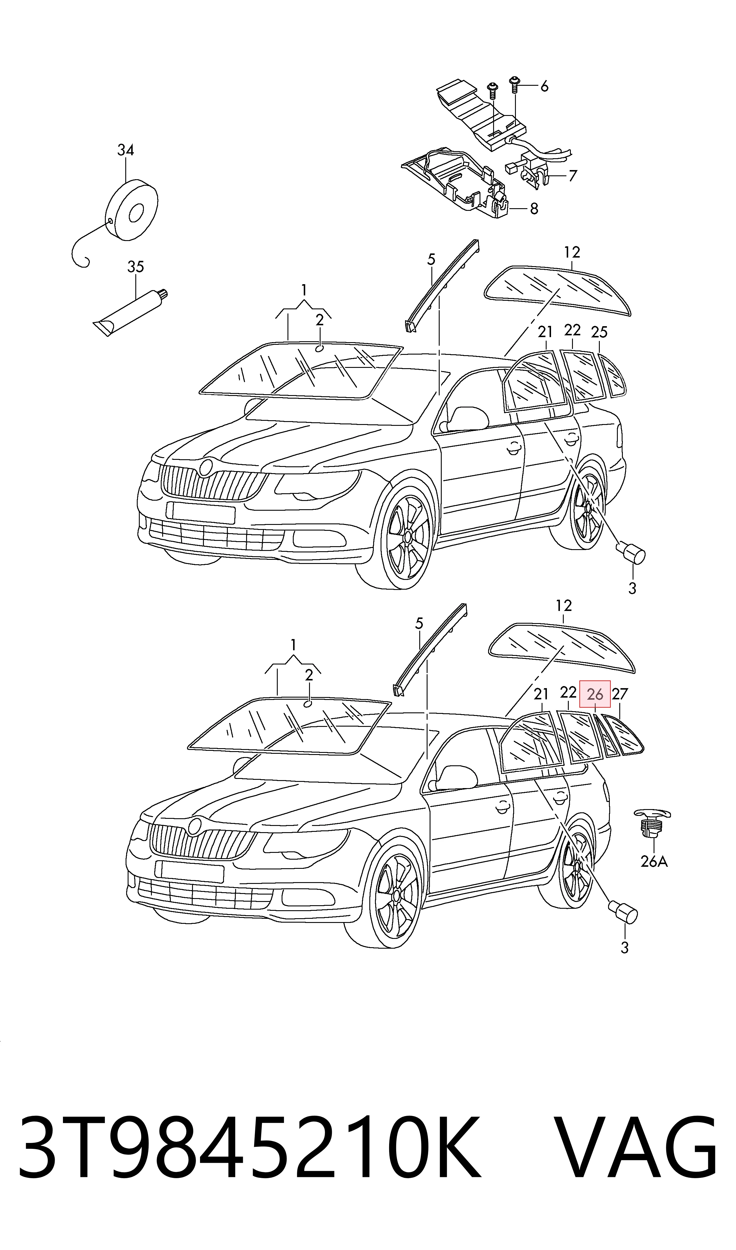 3T9845210K VAG Скло кутове дверей задніх