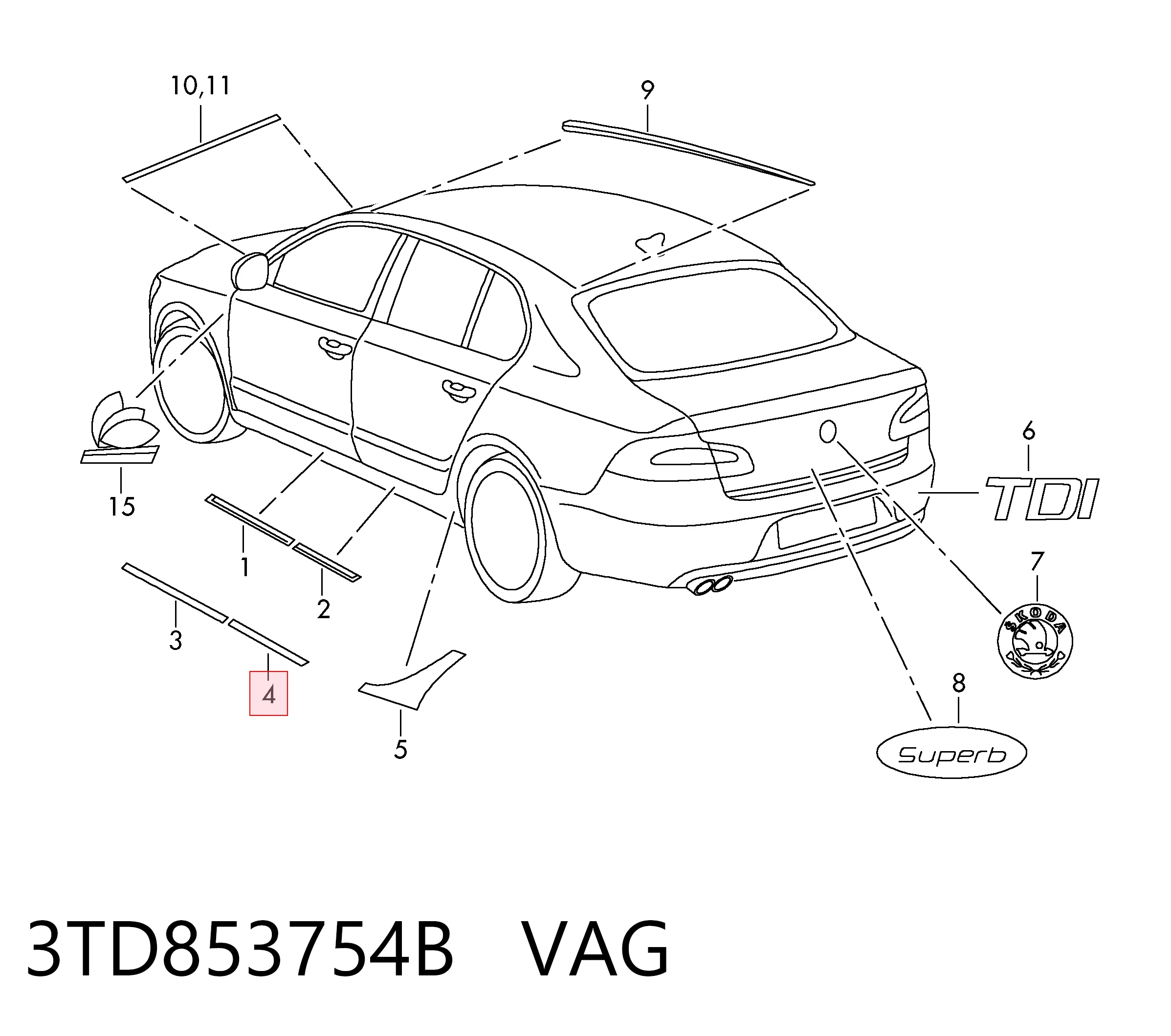 3TD853754B VAG Накладка задніх правих дверей