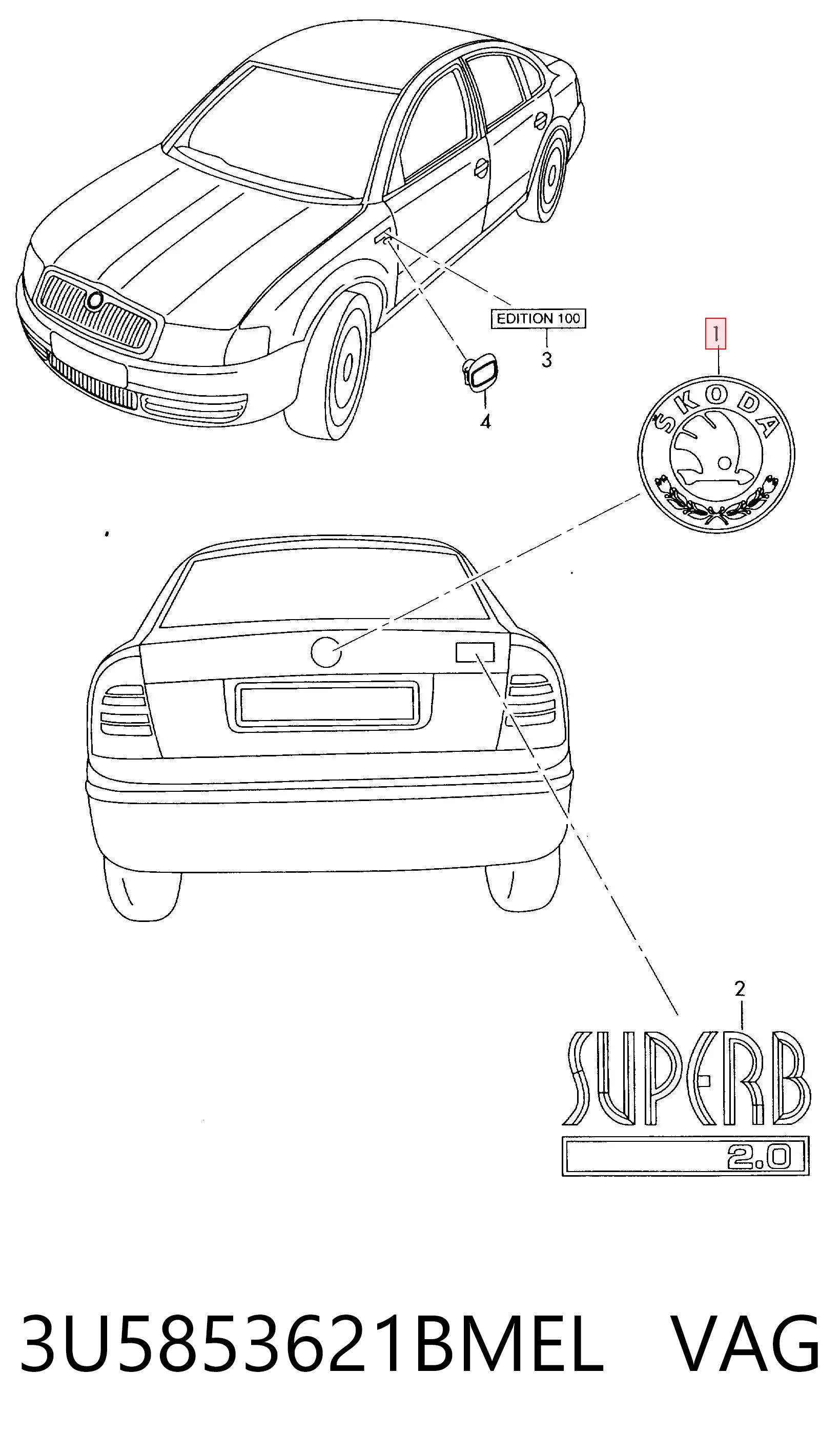 3U5853621BMEL VAG Емблема кришки багажника, фірмовий значок