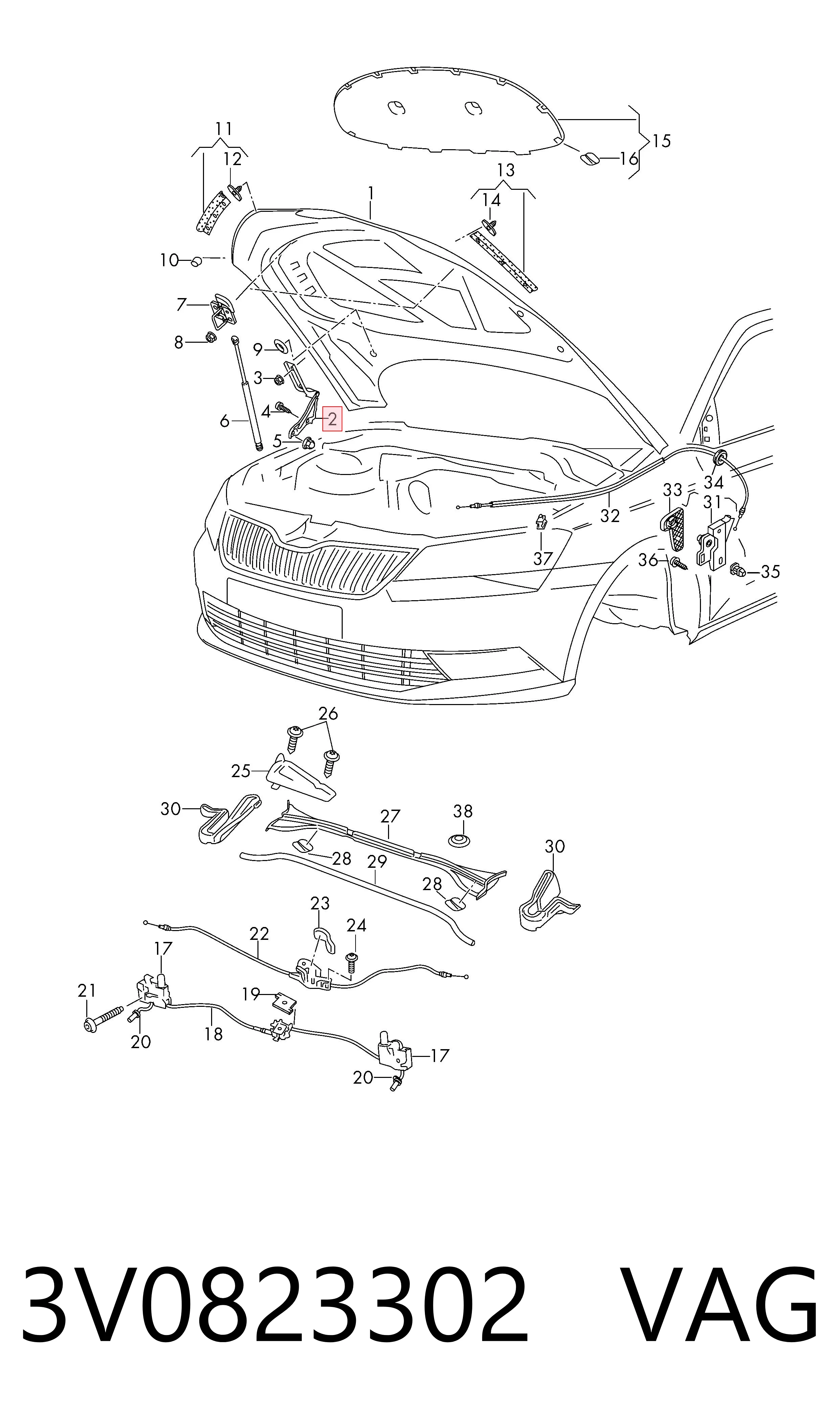 3V0823302 VAG Завіс капота, правий