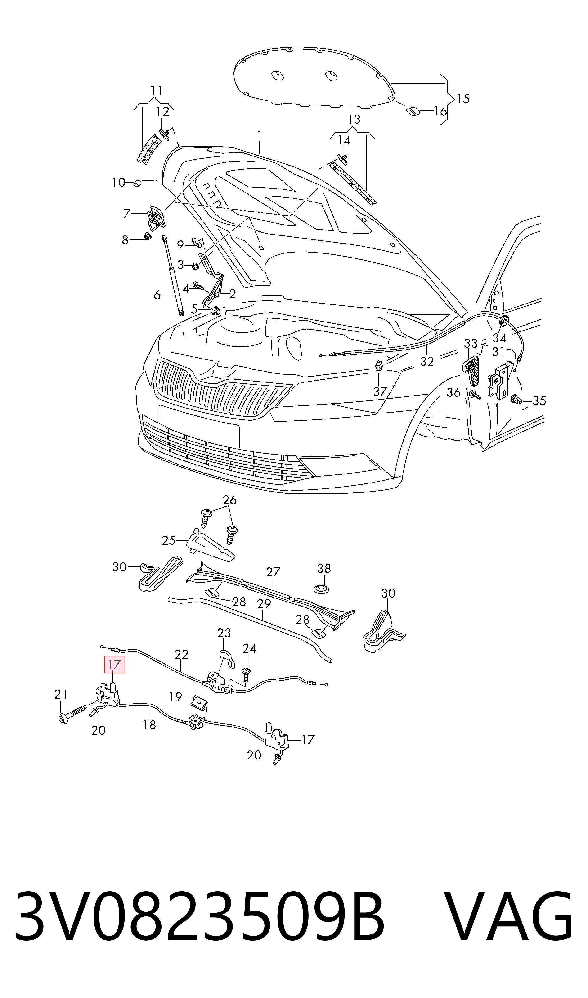3V0823509B VAG Запор капота (замок і привід замка капота)