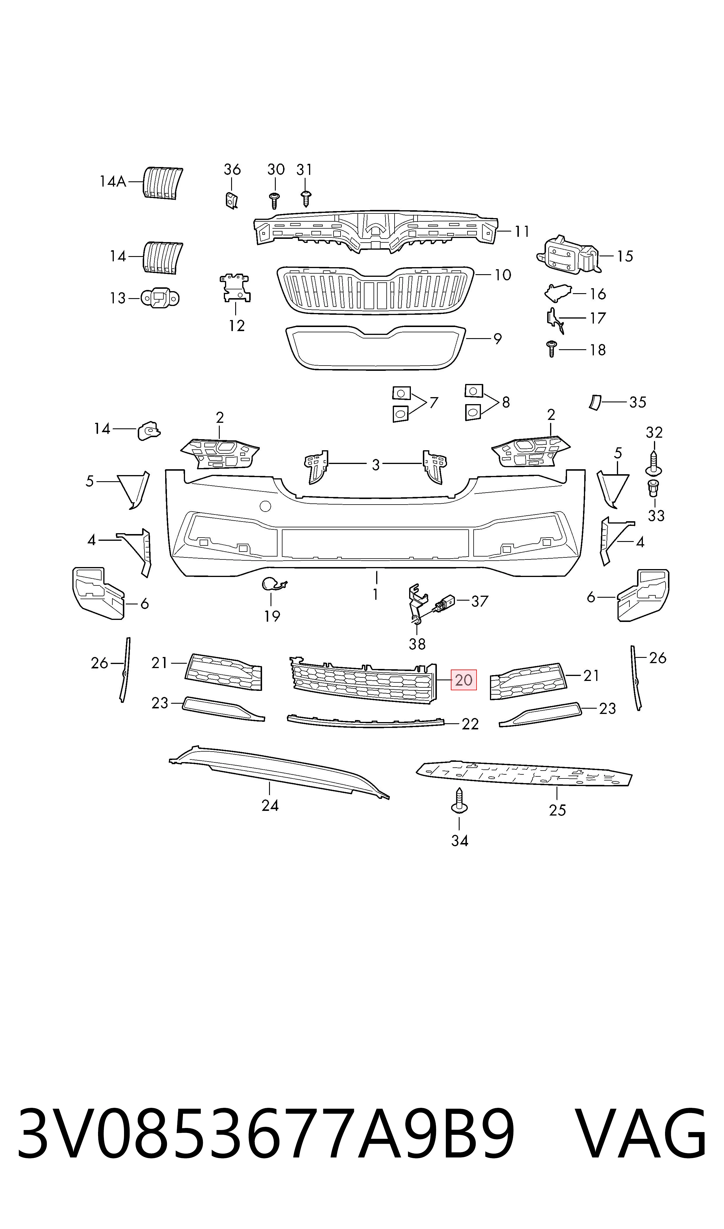 3V0853677A9B9 VAG Решітка радіатора