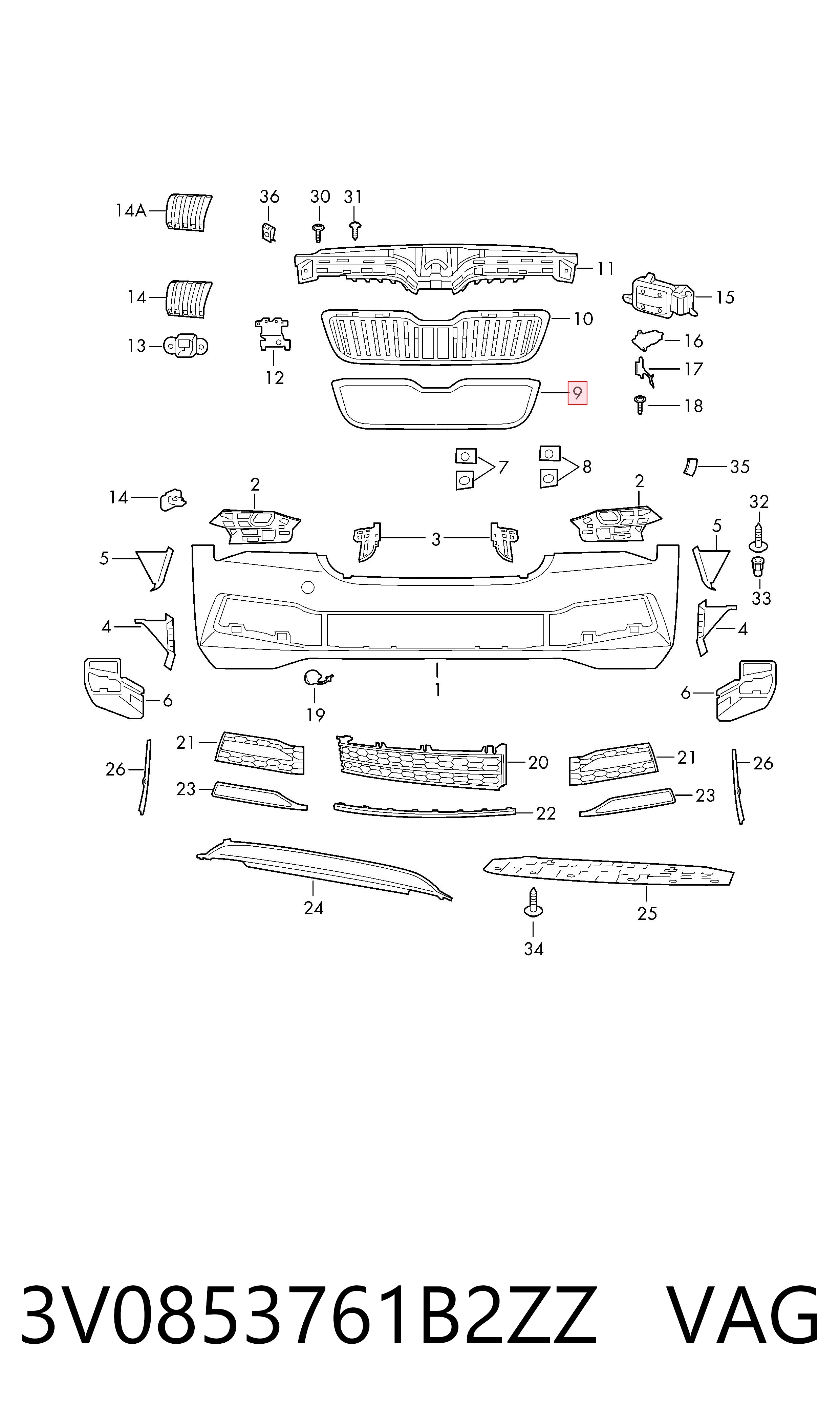 3V0853761B2ZZ VAG Решітка радіатора
