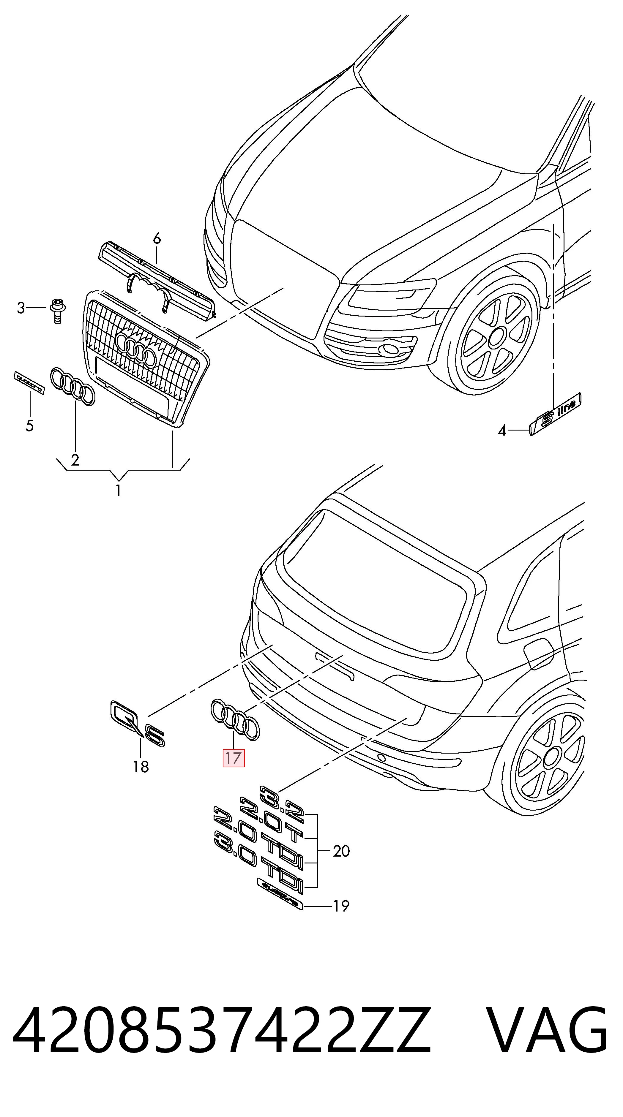 Емблема на кришку багажника, фірм.значок VAG 4208537422ZZ ціна, від 6.63 USD