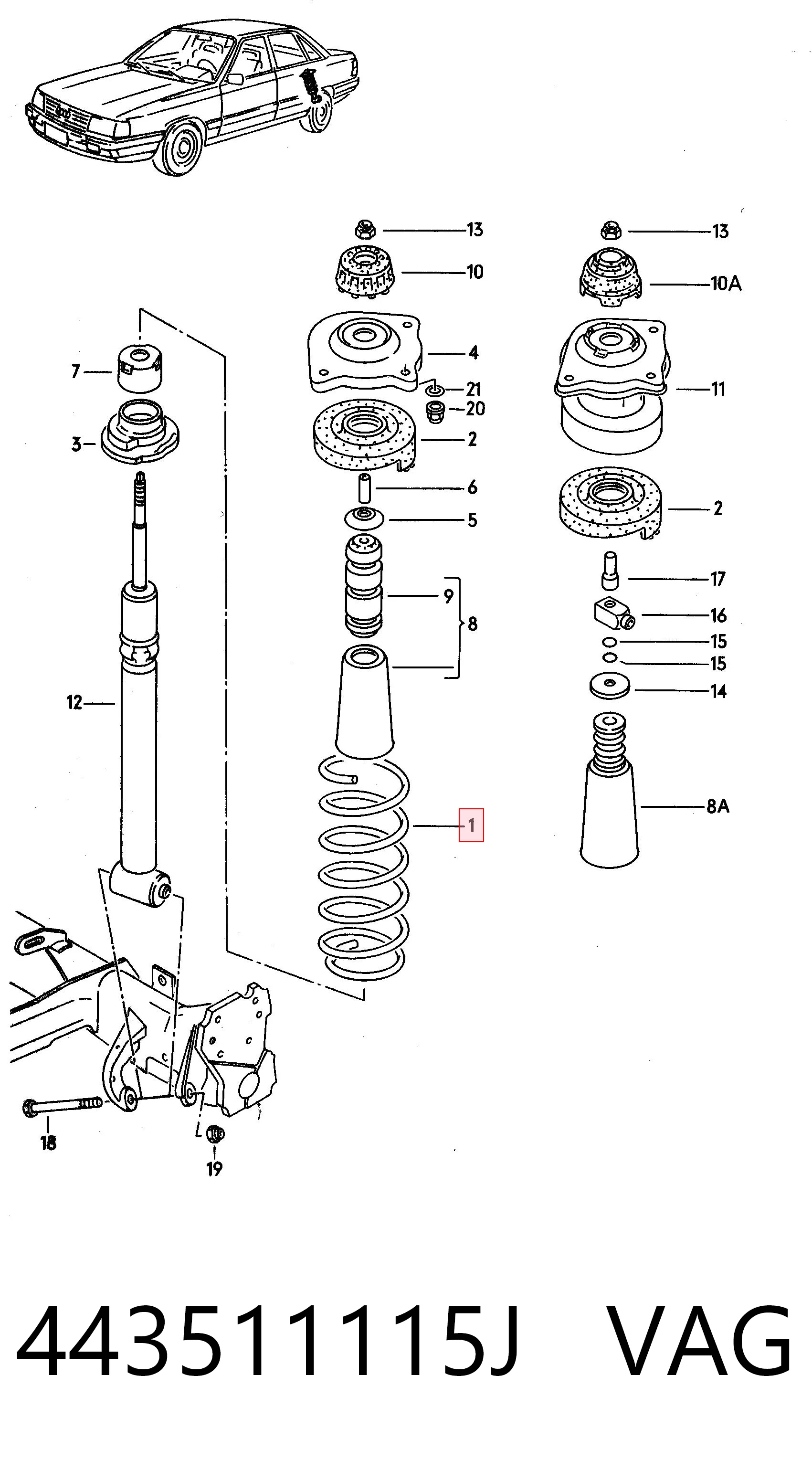 Купити Задні пружини Audi 100 C3 44, 44Q