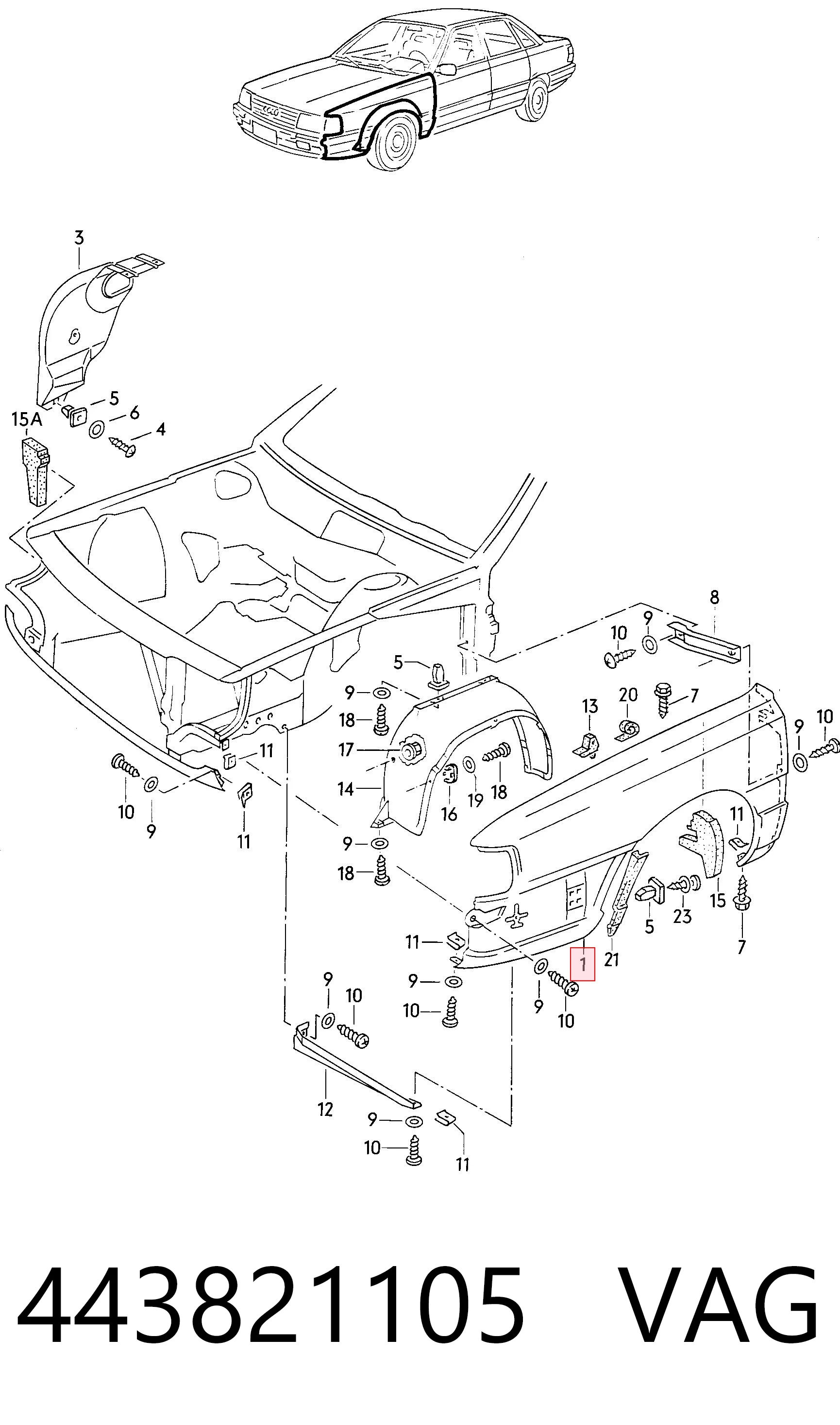 Переднє ліве крило на Audi 100 C3 44, 44Q