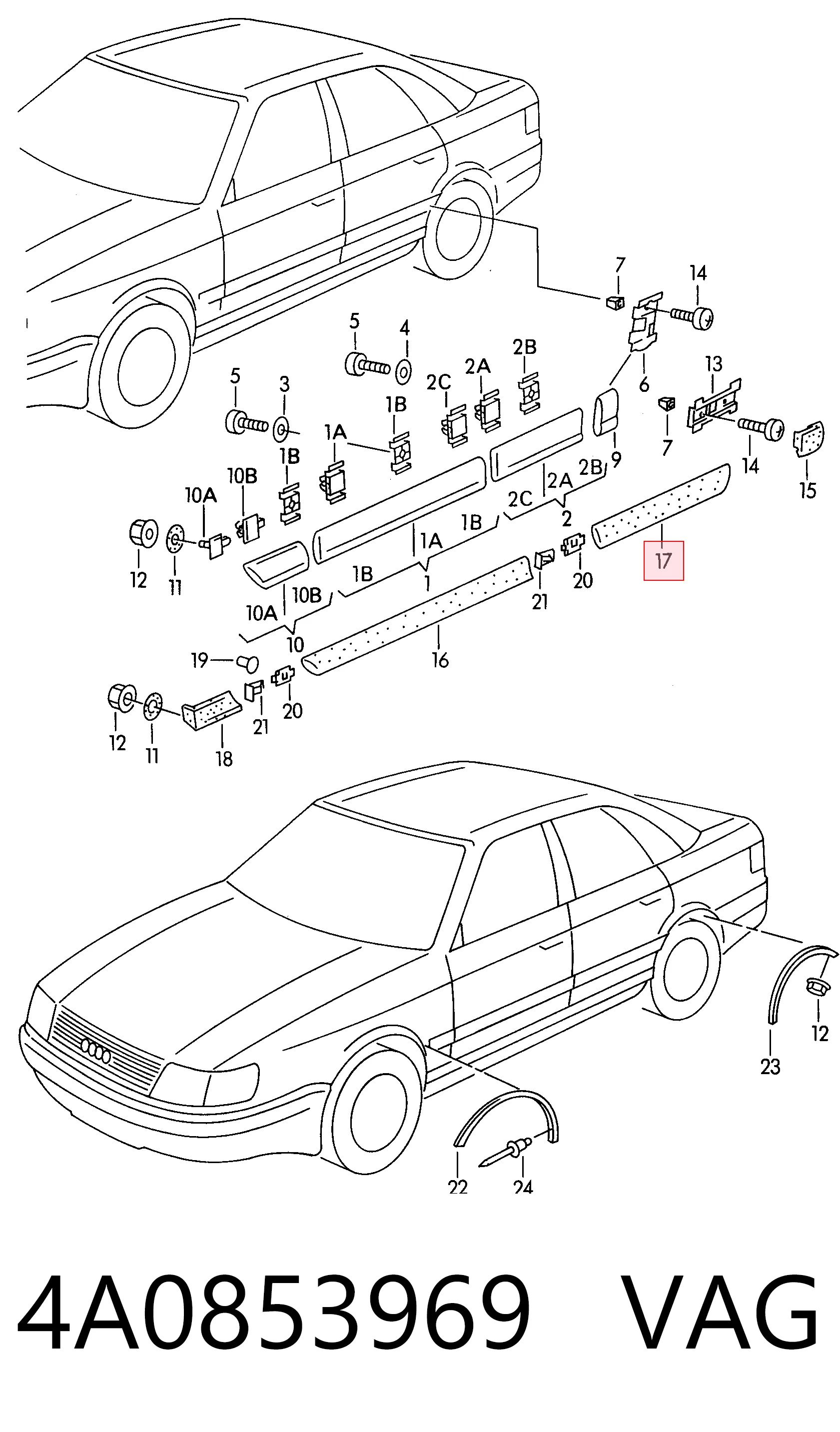 4A0853969 VAG Накладка задніх лівих дверей