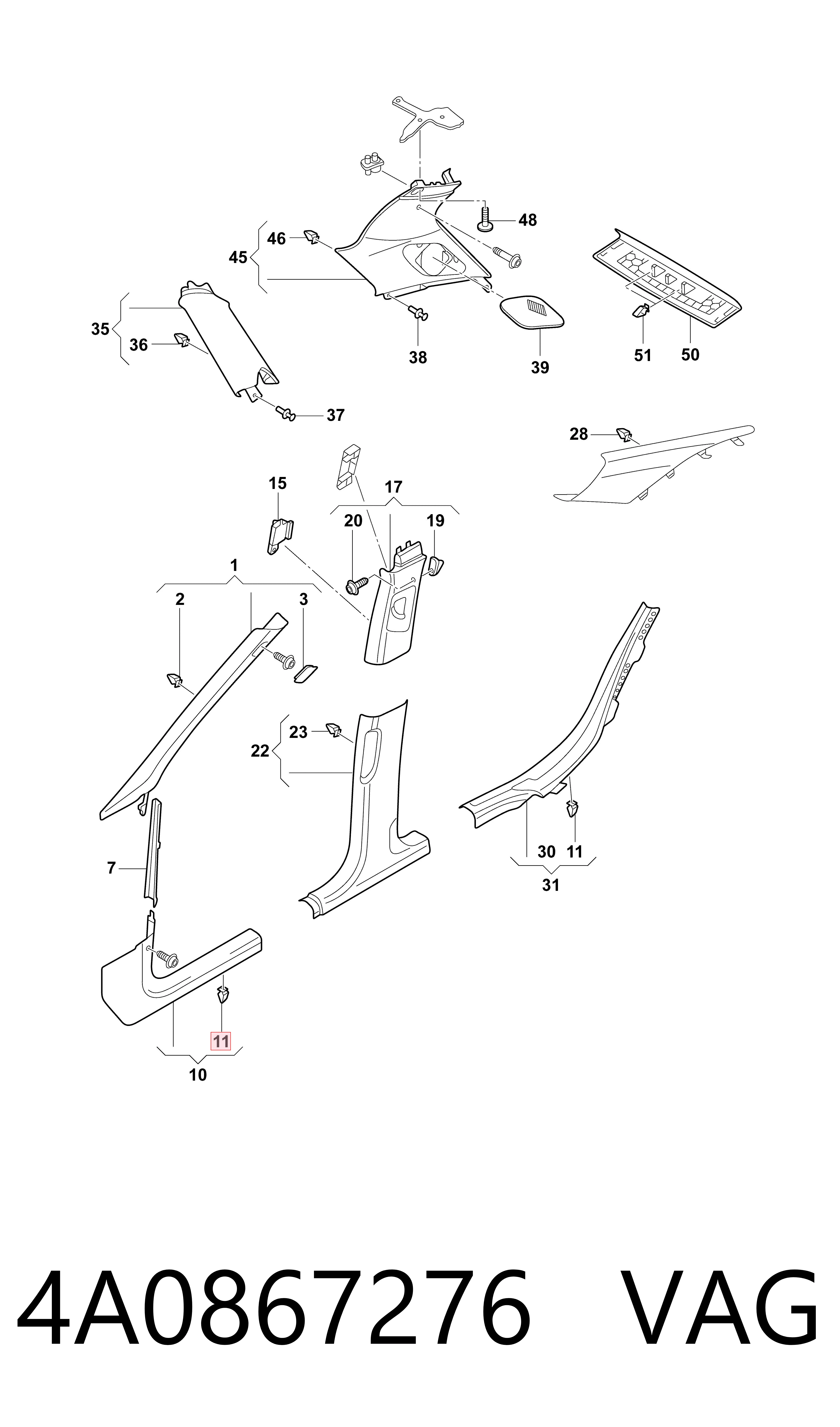 Пістон (кліп) кріплення обшивки кришки багажника Bentley 4B0867276A